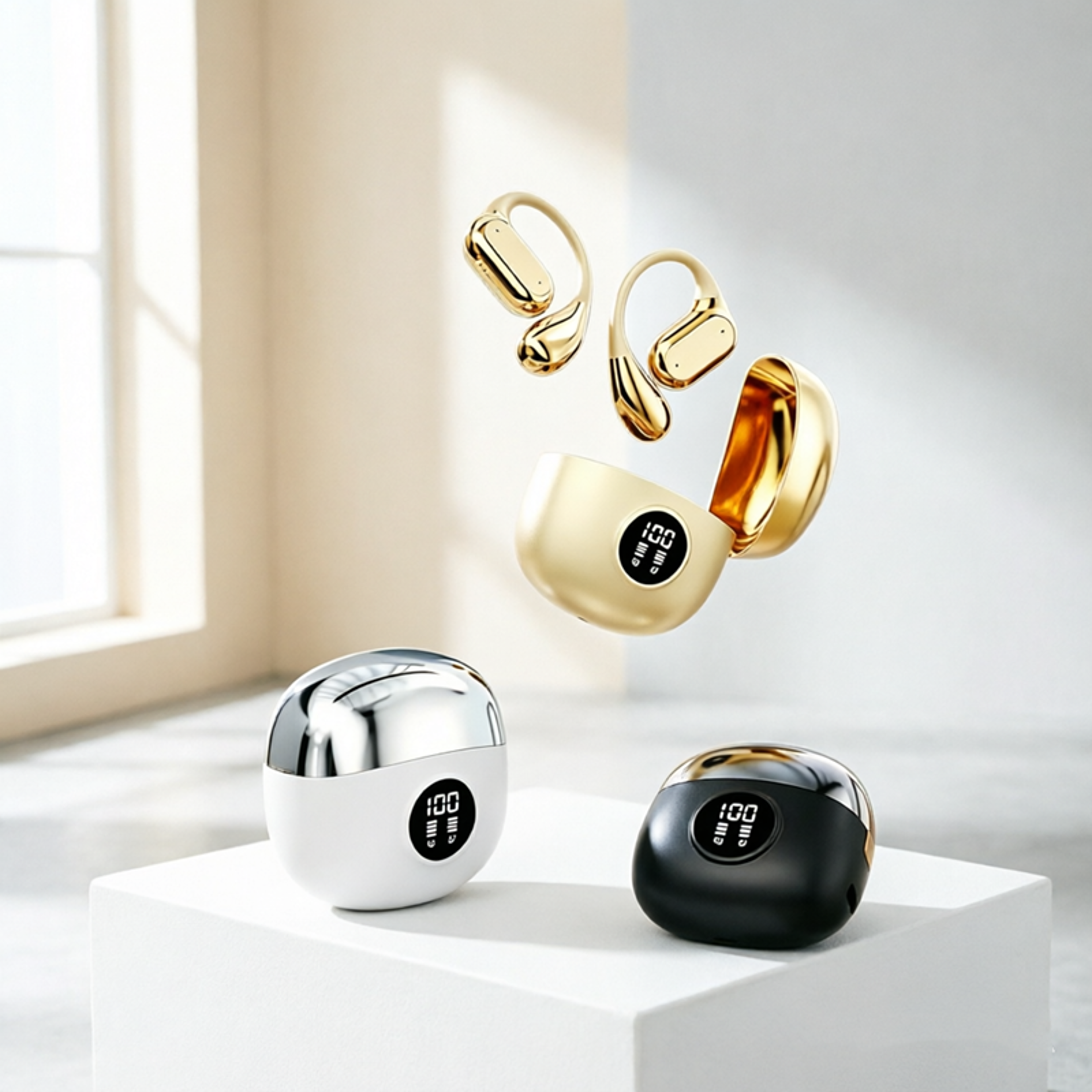 open ear clip on wireless sports earbuds with deep bass