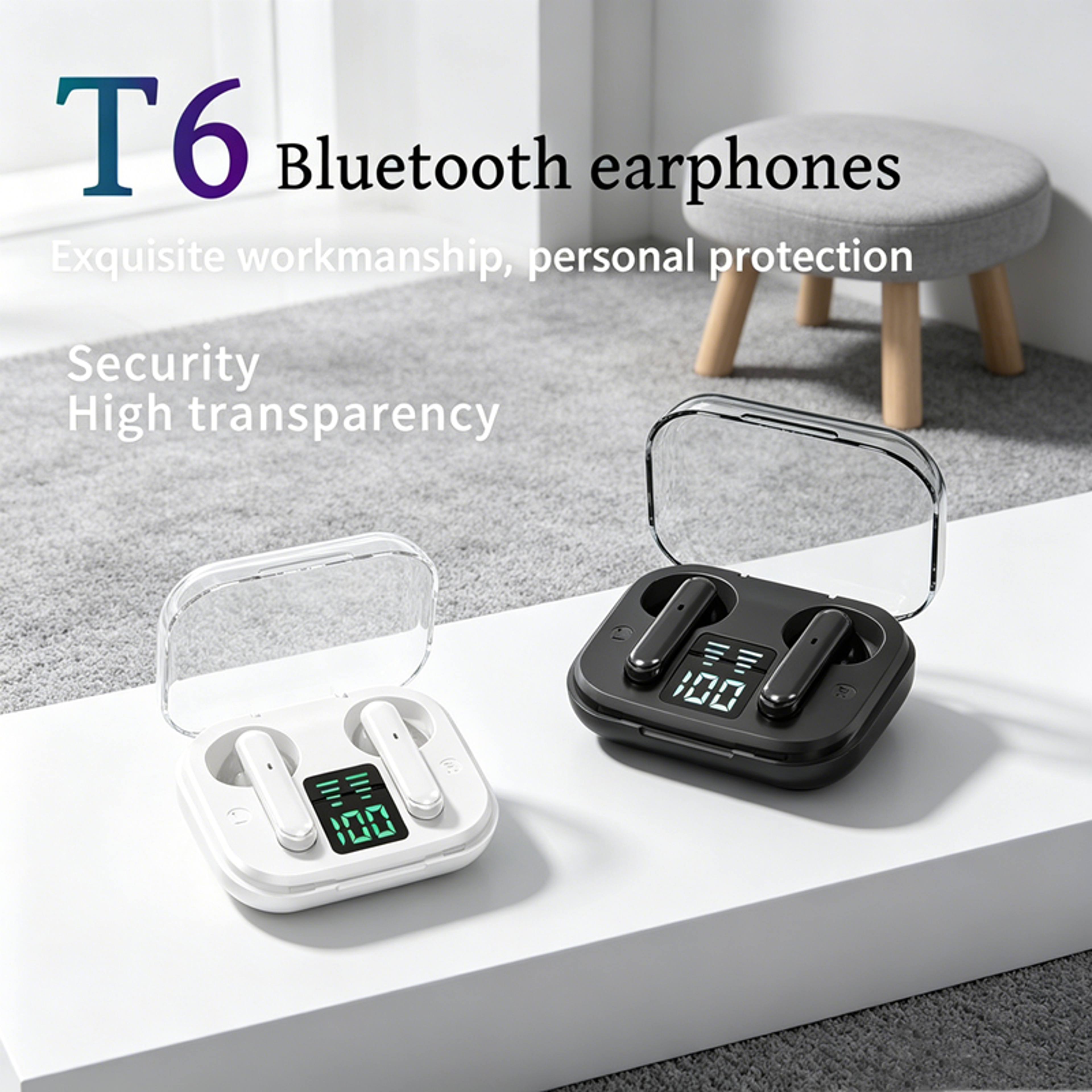 transparent enc bluetooth headset with led power display