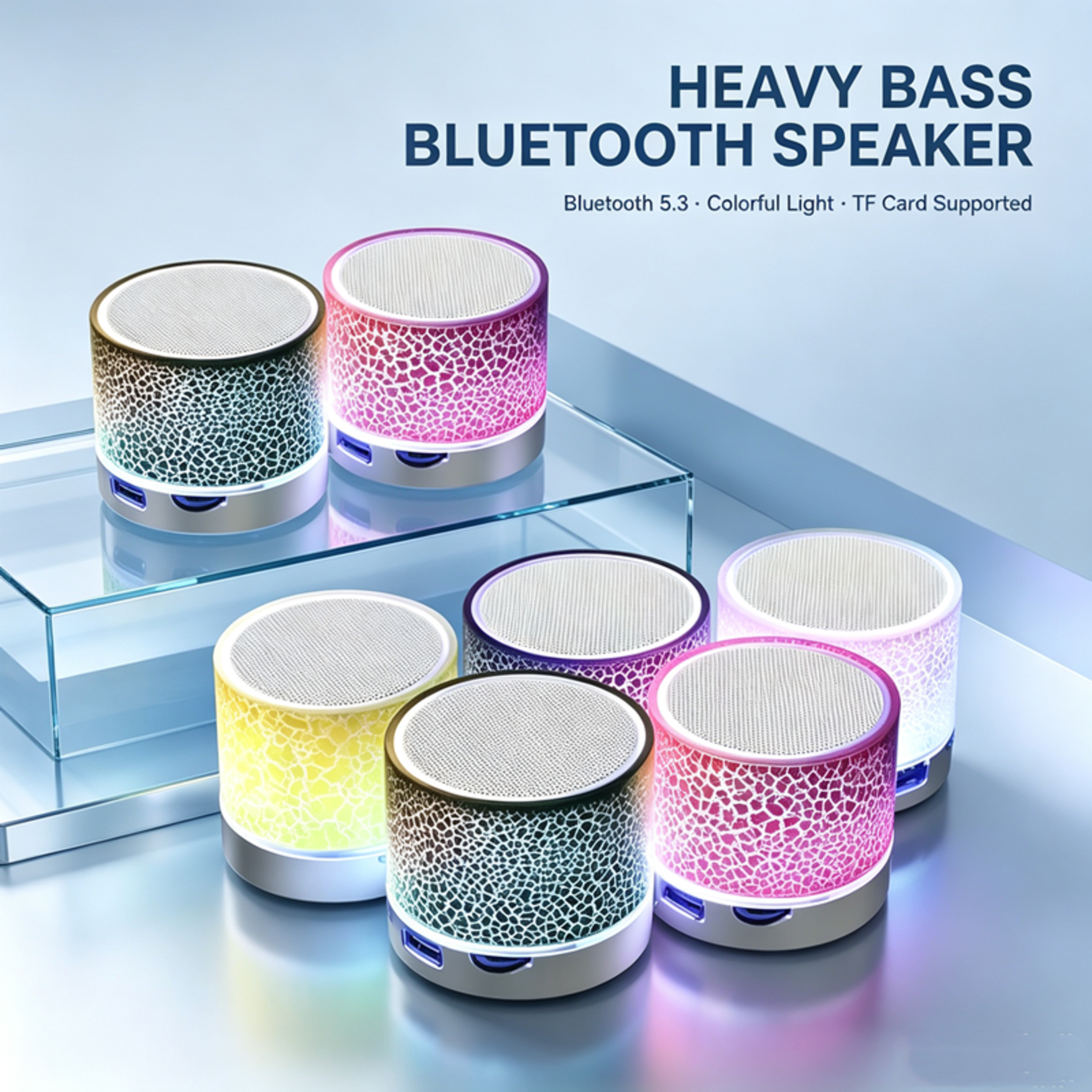 mini bluetooth speaker with led lights, tf card and usb playback