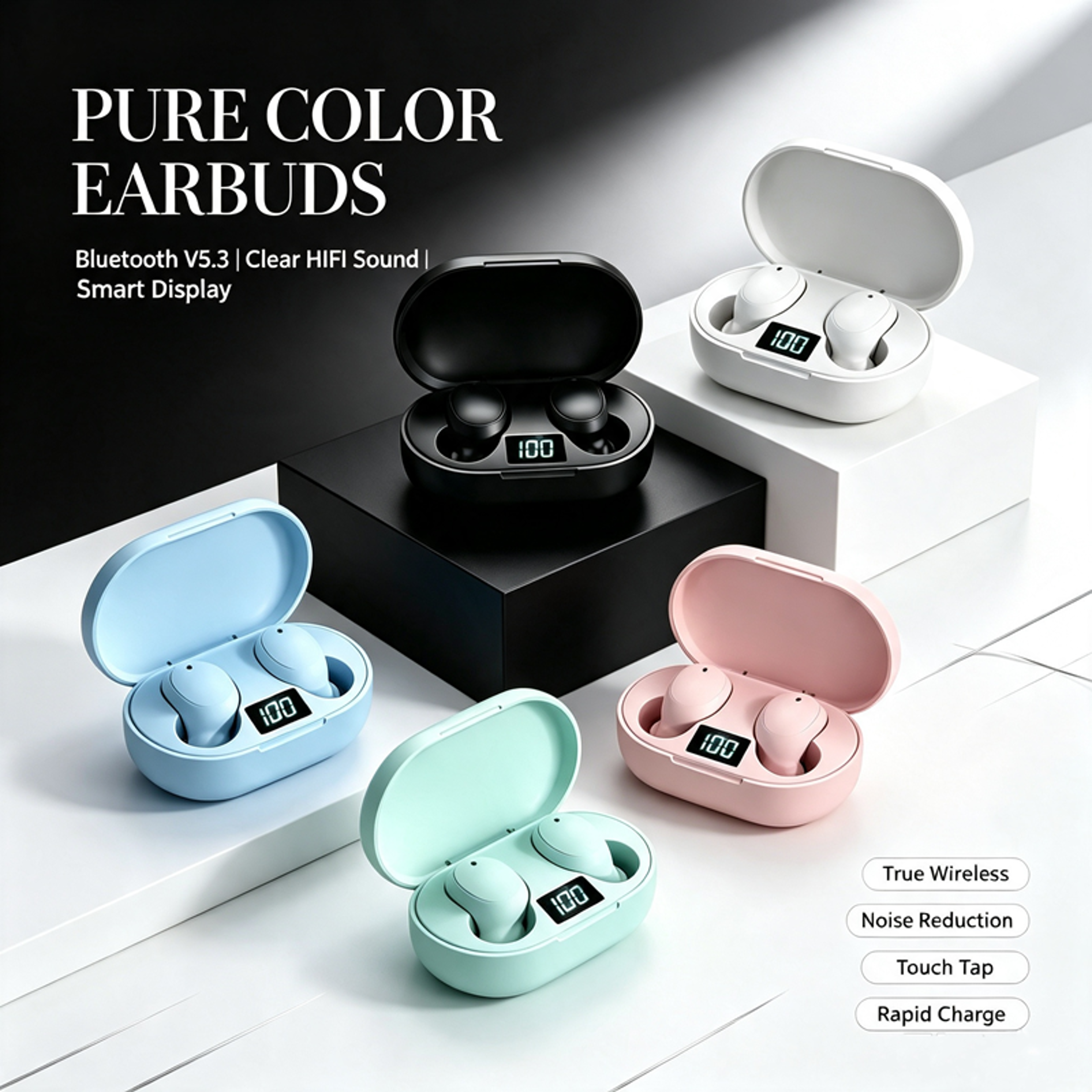 tws wireless earbuds with microphone and noise reduction
