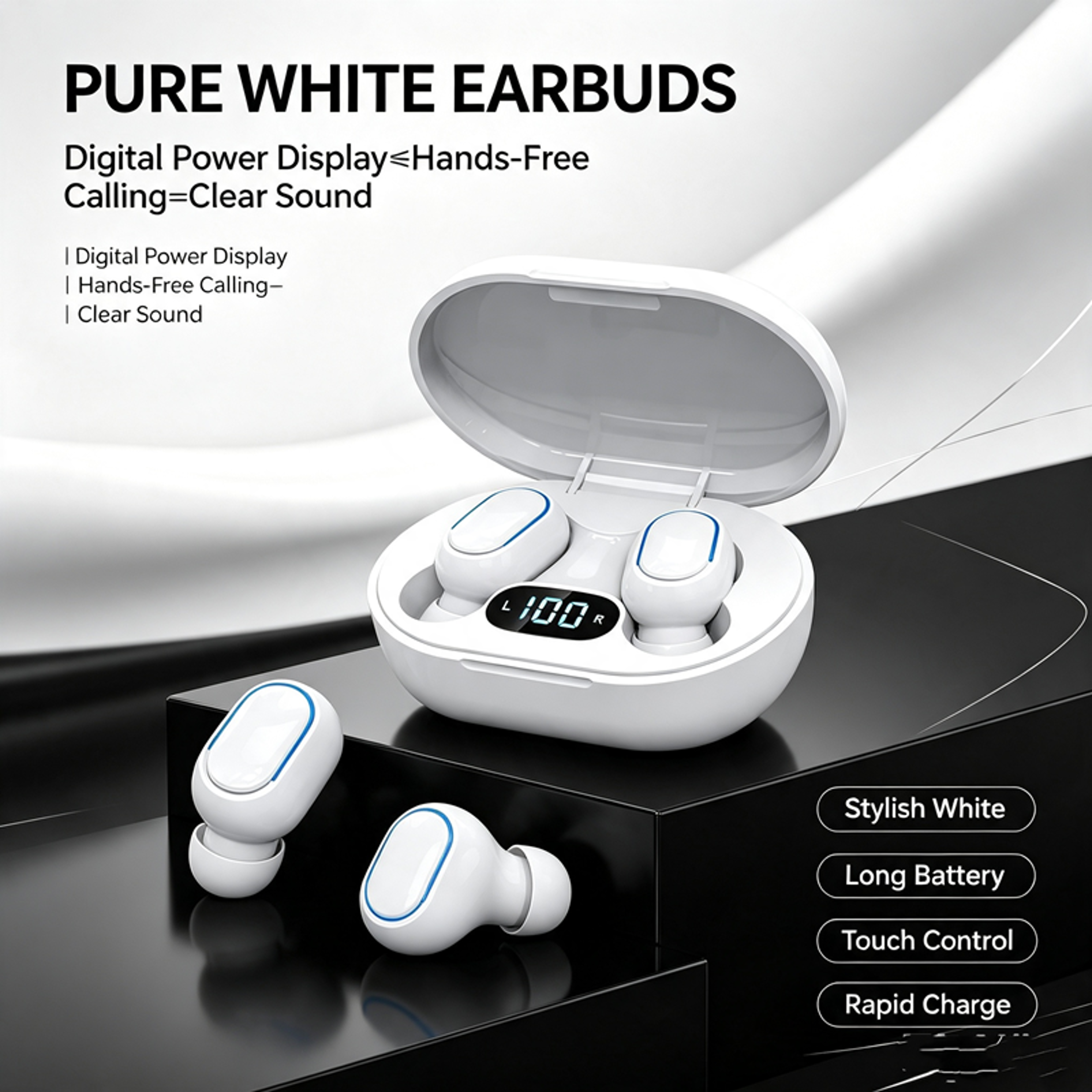 tws wireless earbuds with led display and mic