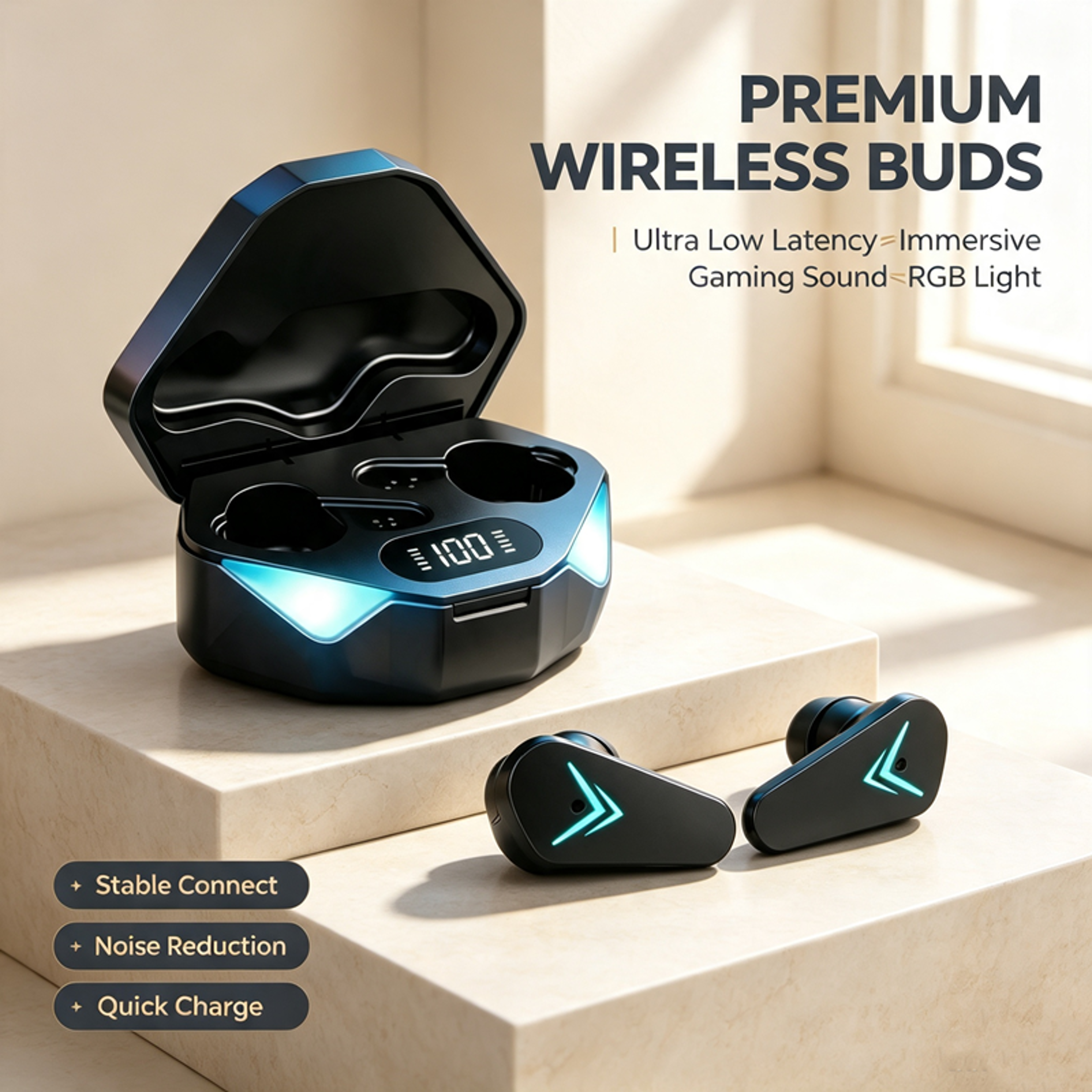 wireless gaming earbuds with mic low latency bluetooth stereo earphones