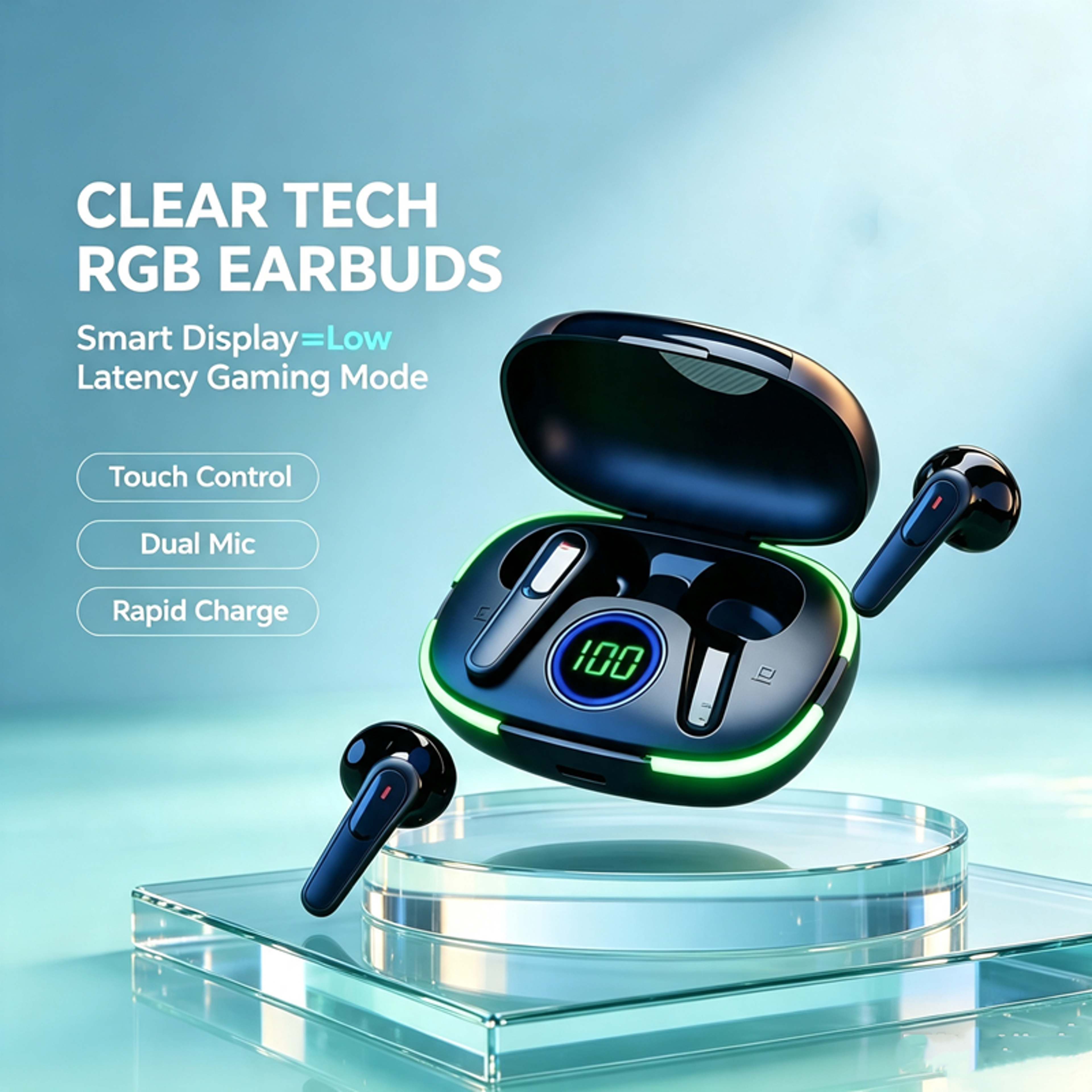 tws wireless earbuds with touch control and microphone