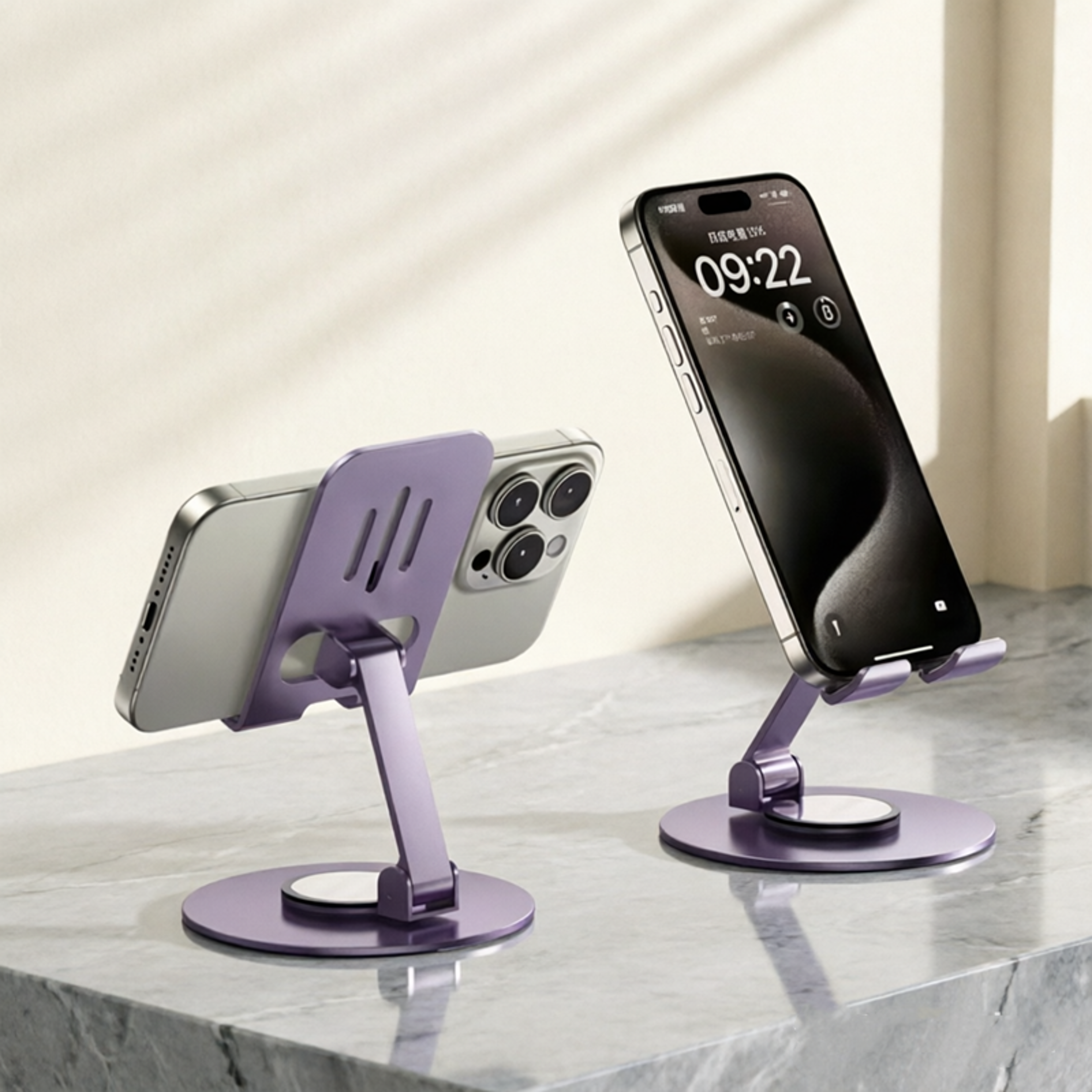rotating metal phone stand foldable adjustable desktop holder