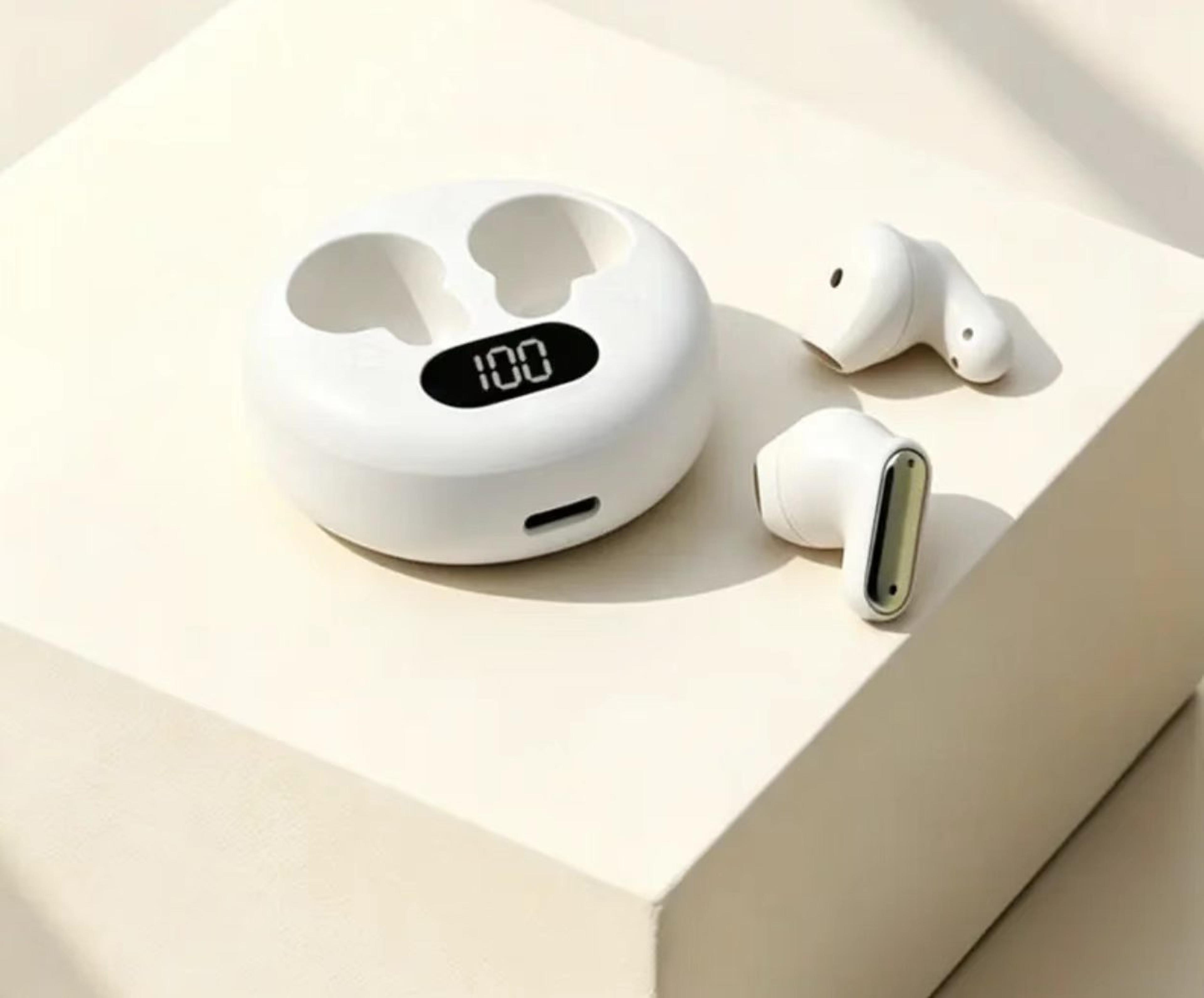 leather texture wireless bluetooth earbuds with led display and semi in ear comfort