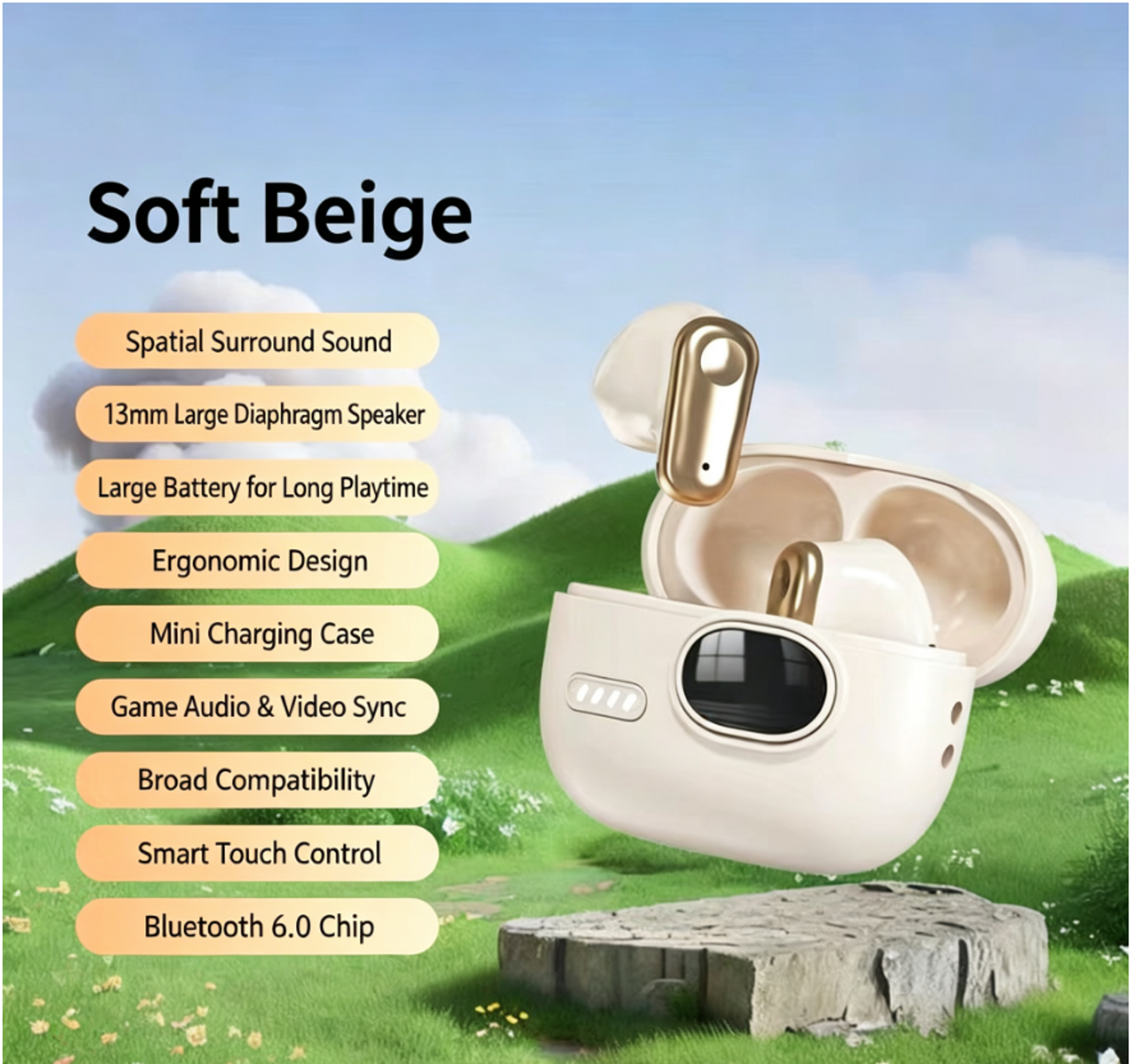 tws mini wireless bluetooth headphones with led display and noise cancelling