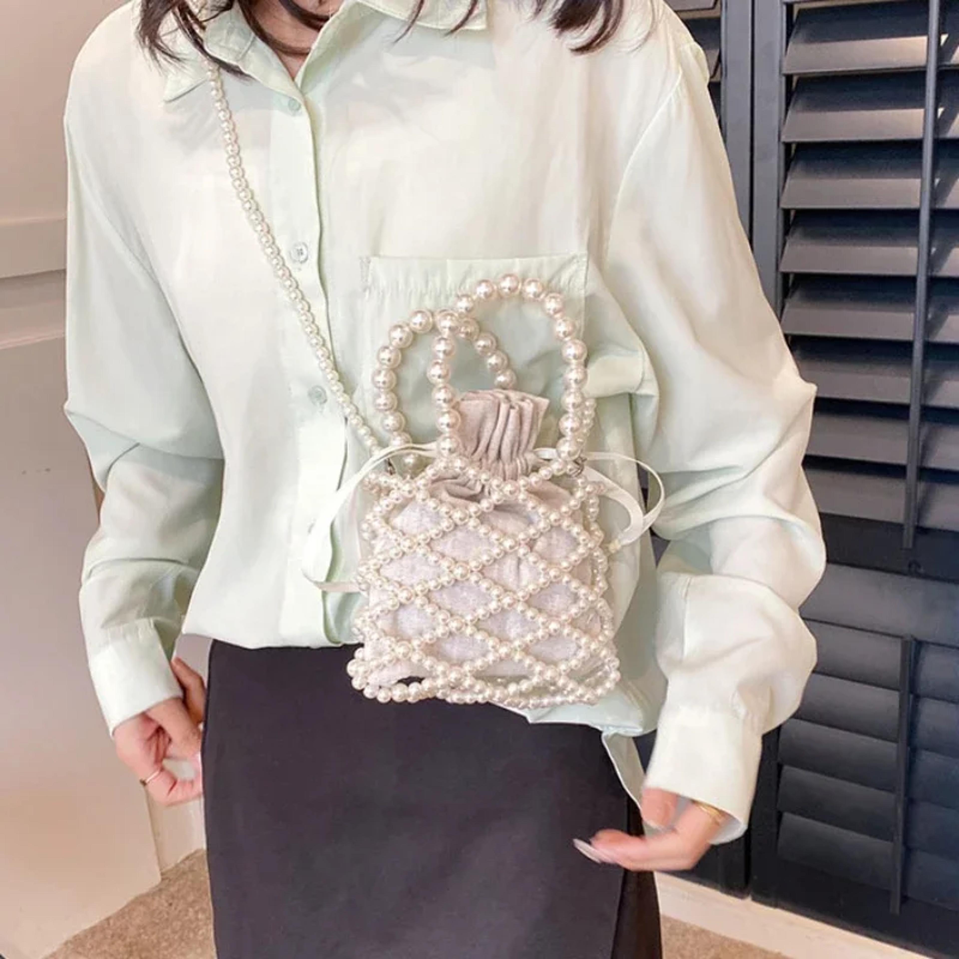 pearl beaded mini tote bag for women crossbody evening purse