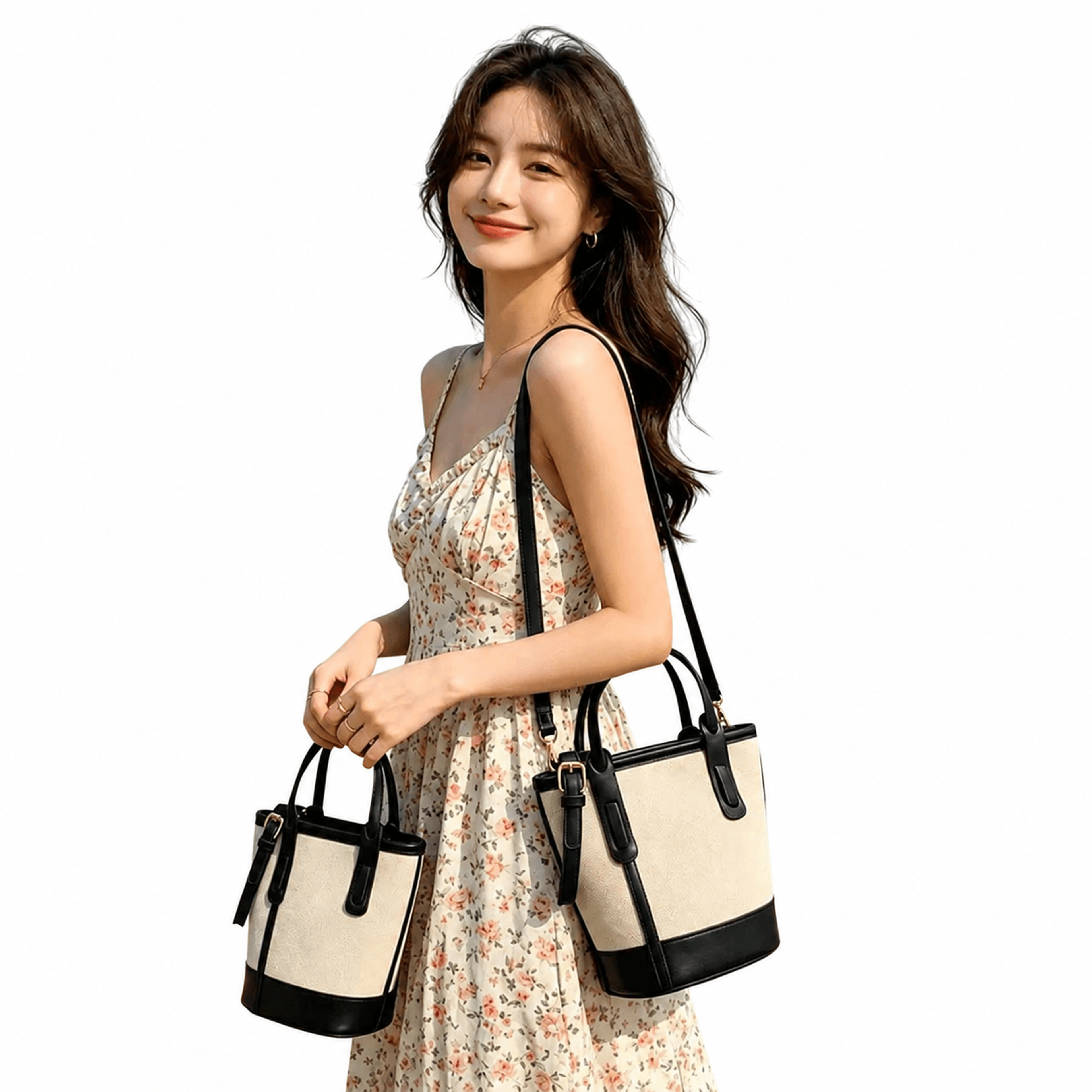 vintage canvas leather bucket bag for women small crossbody shoulder purse