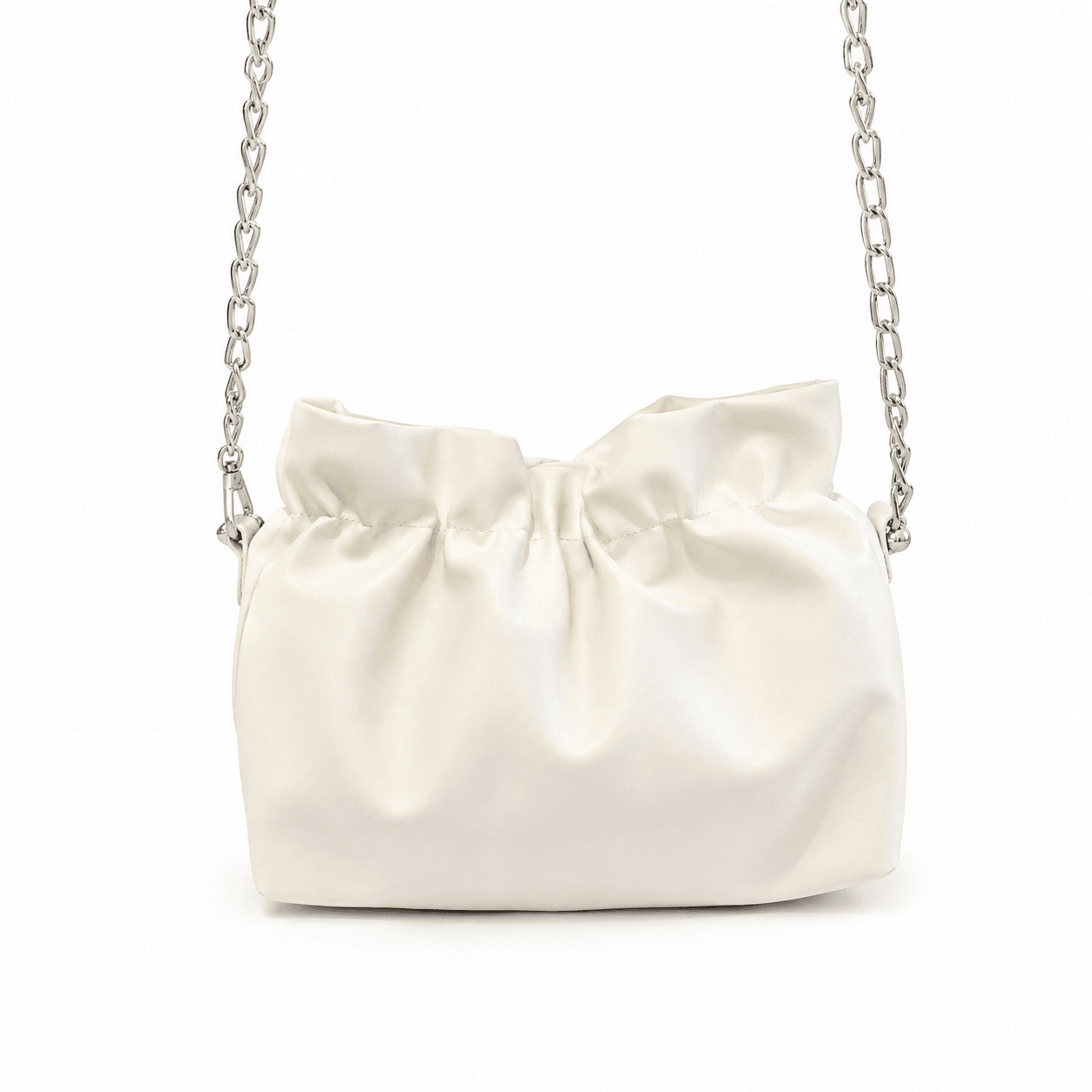 elegant ruched satin bucket bag with chain strap bag style for evening wear