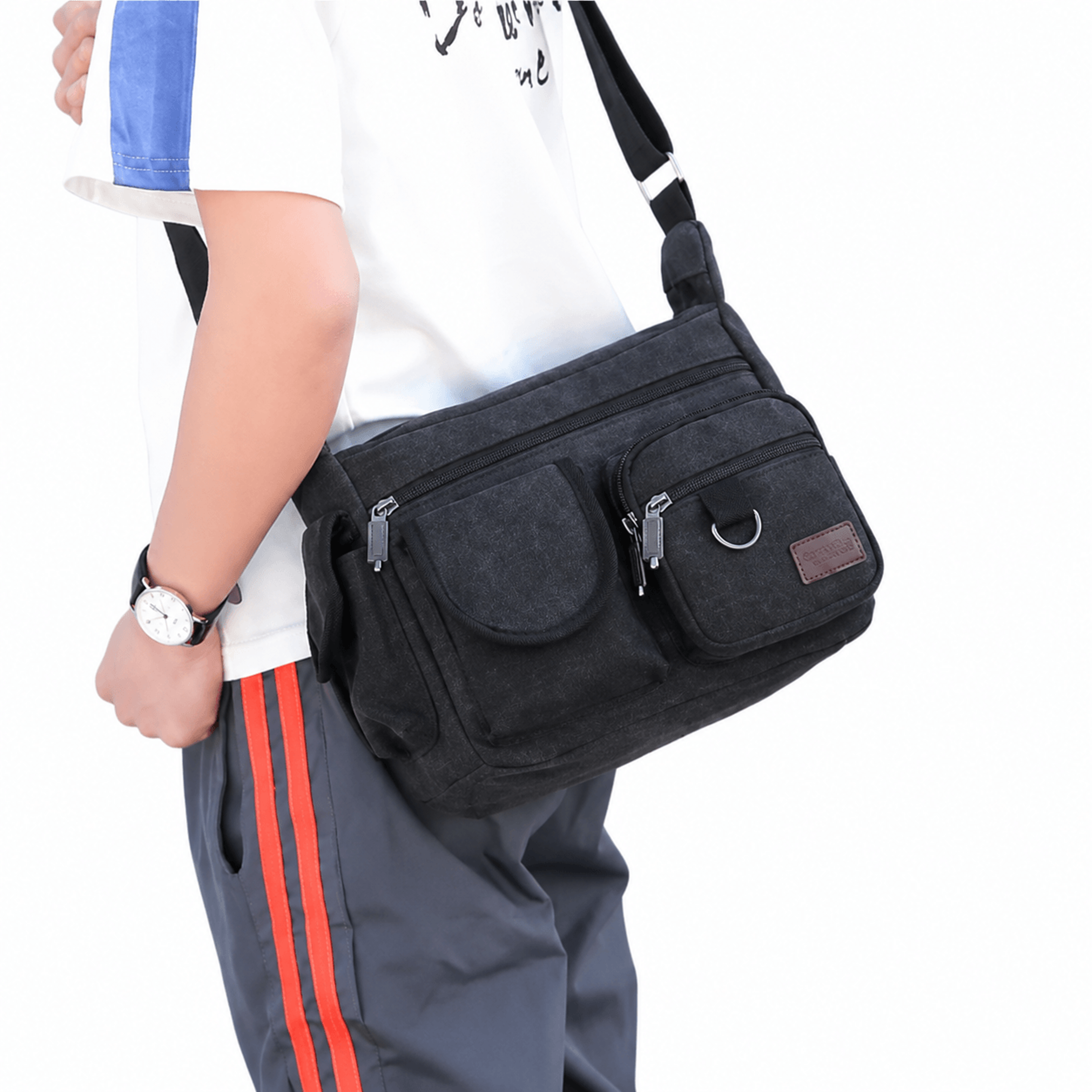 vintage canvas messenger bag for men multi pocket crossbody shoulder bag
