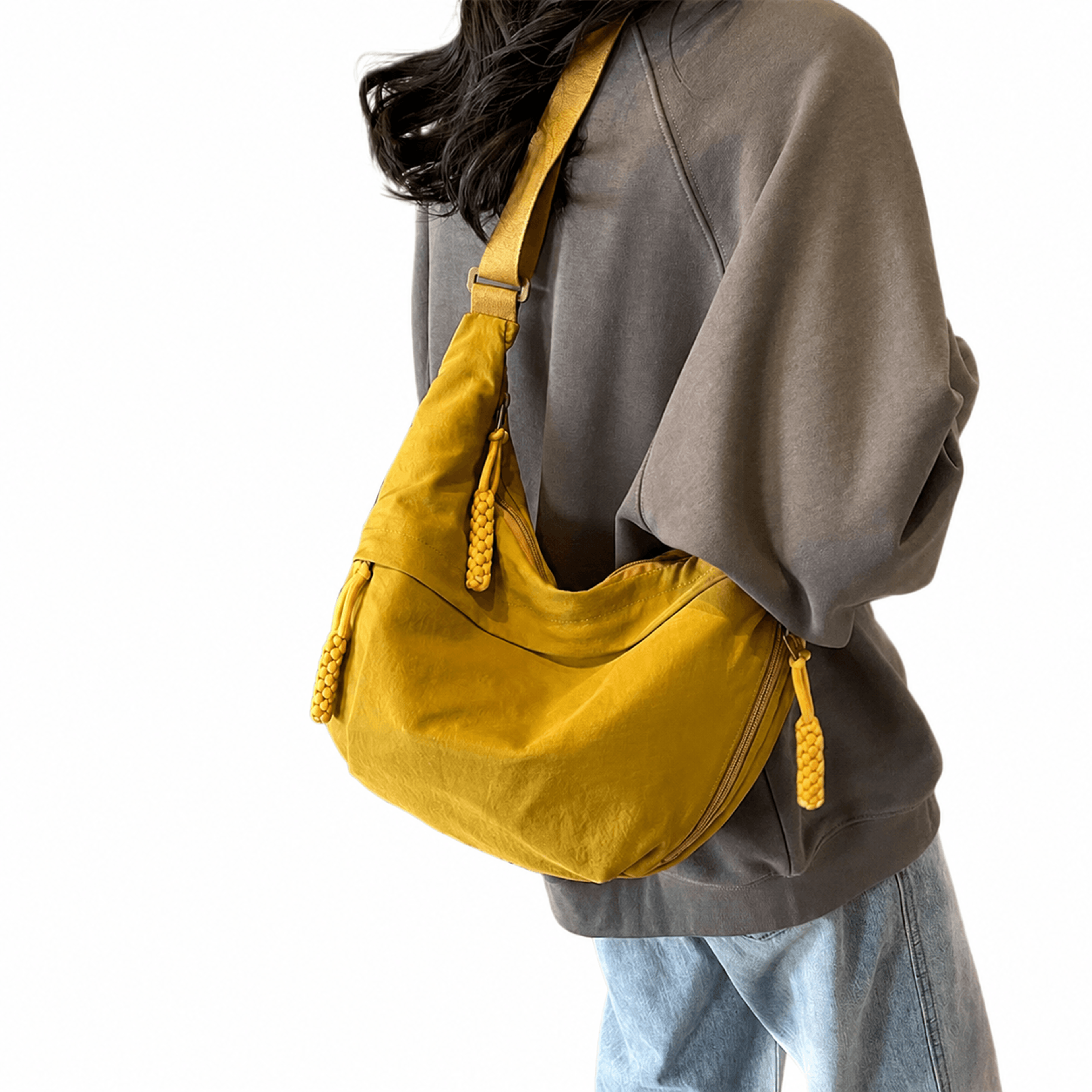 lightweight nylon crescent crossbody bag for women with adjustable strap