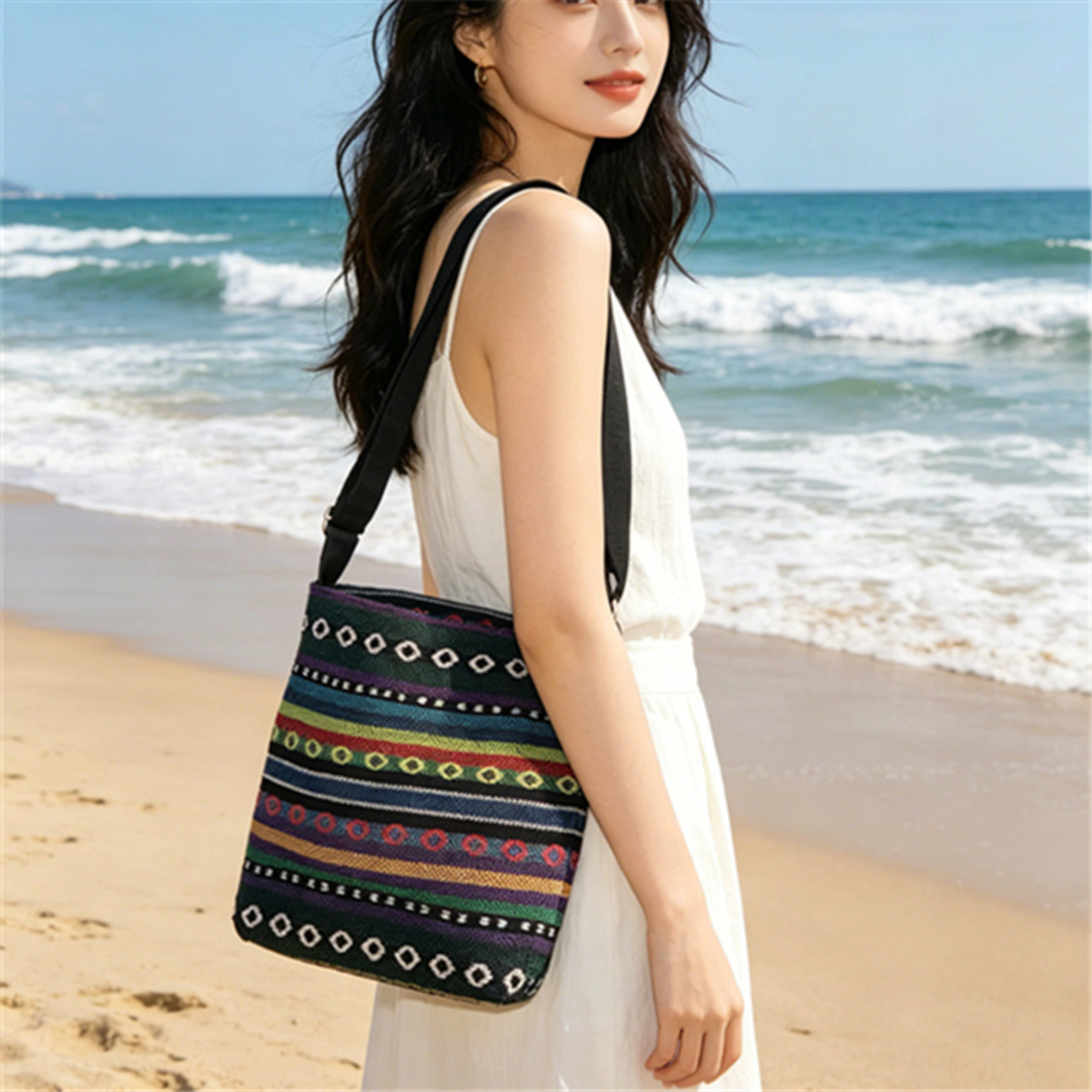 bohemian butterfly owl embroidered canvas crossbody bag for women