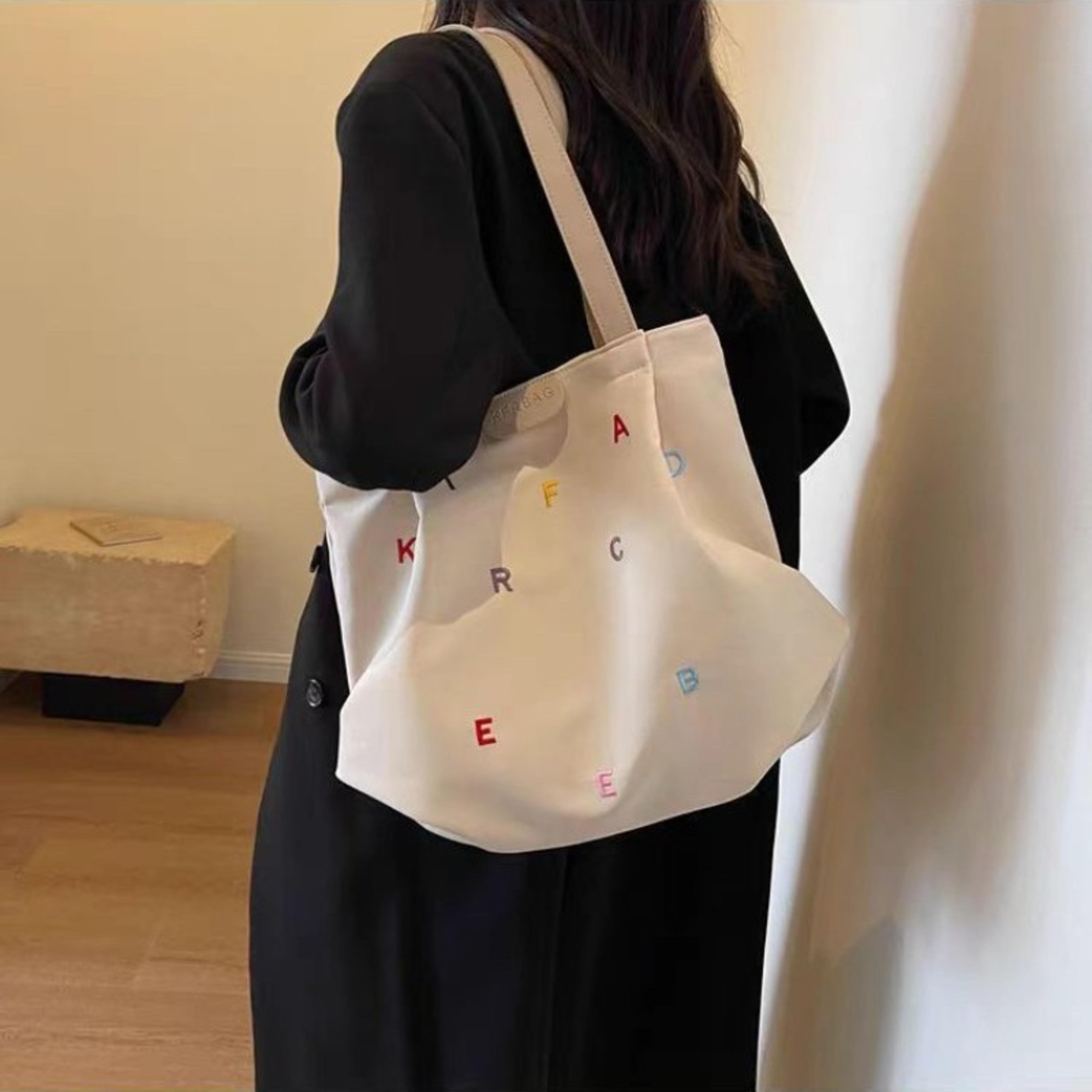 embroidered canvas tote bag for women large capacity shoulder bag
