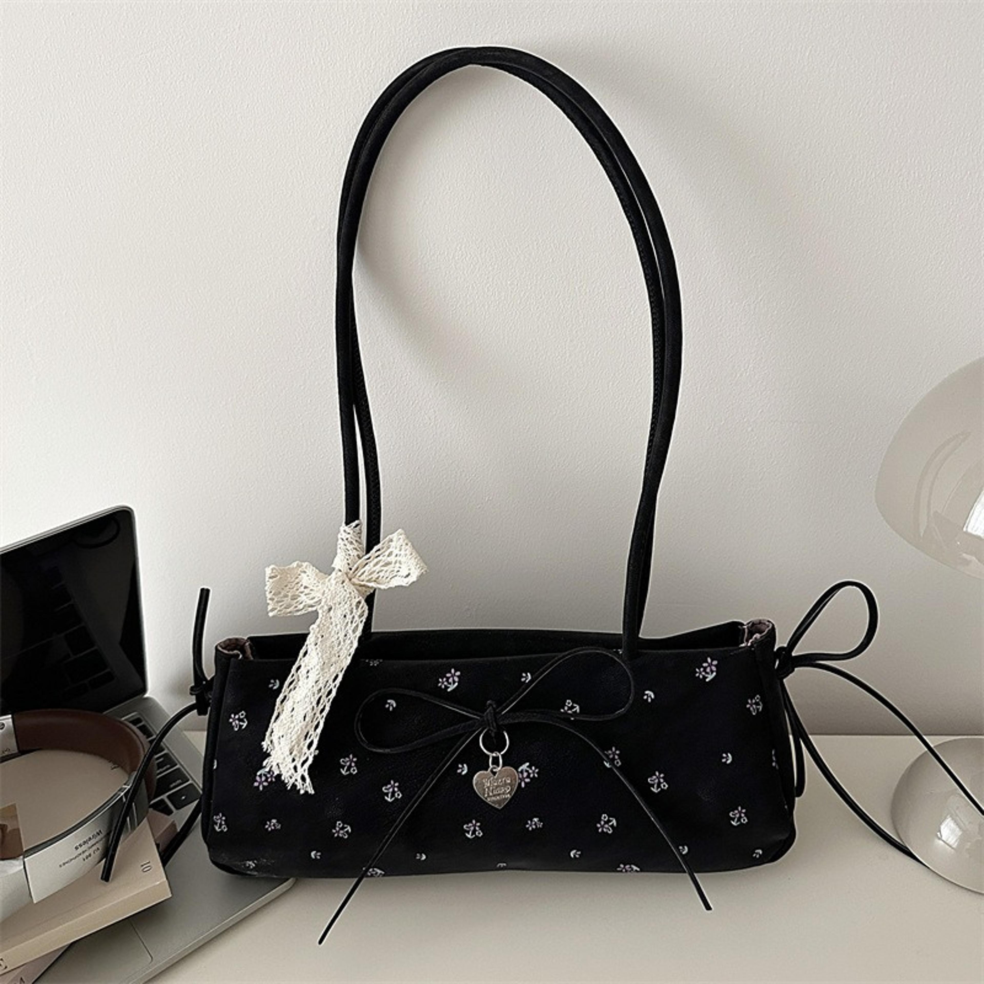 floral shoulder bag lace bow baguette underarm purse