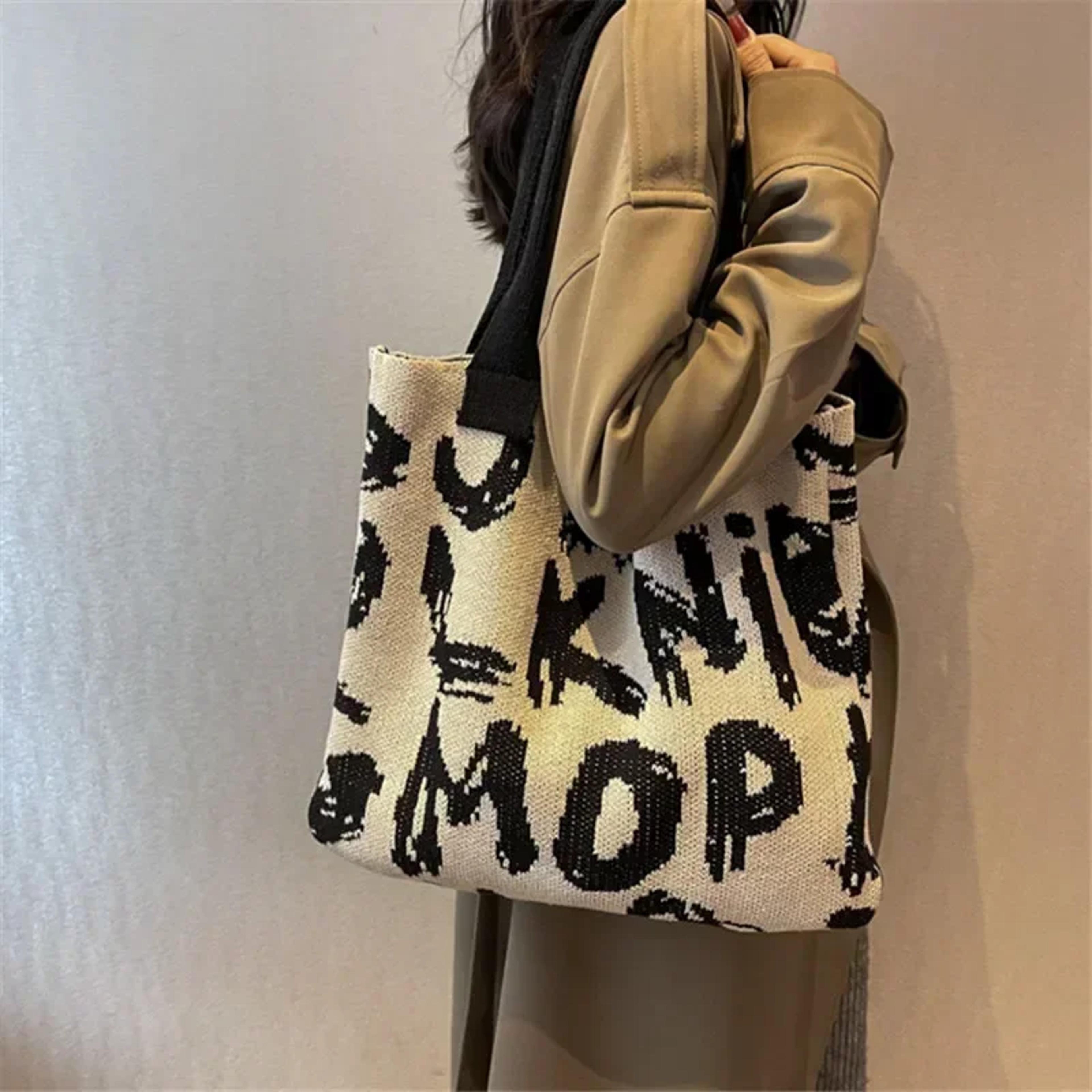 large capacity knitted tote bag for women stylish everyday shoulder bag