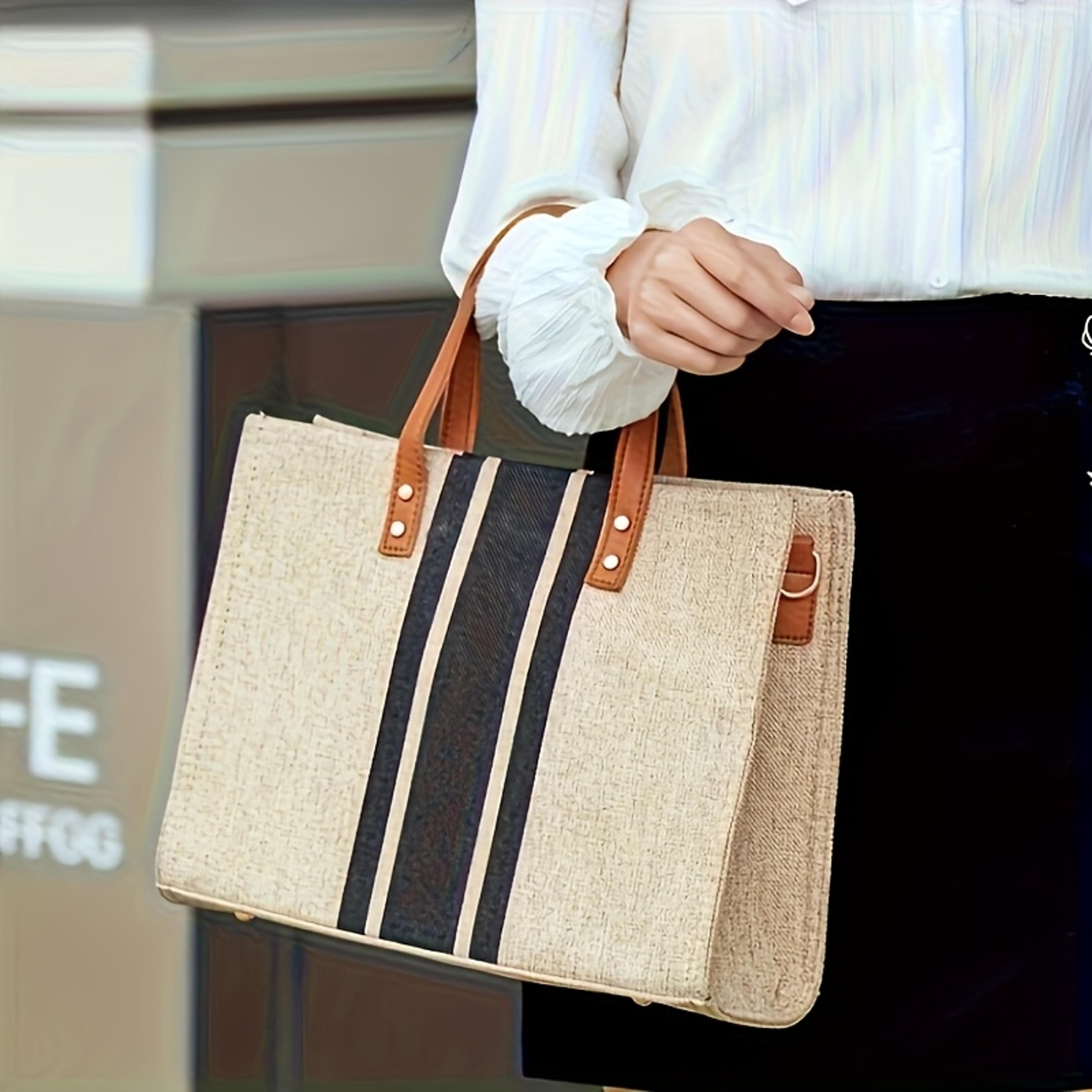 womens striped canvas tote bag lightweight shoulder bag for work shopping and beach