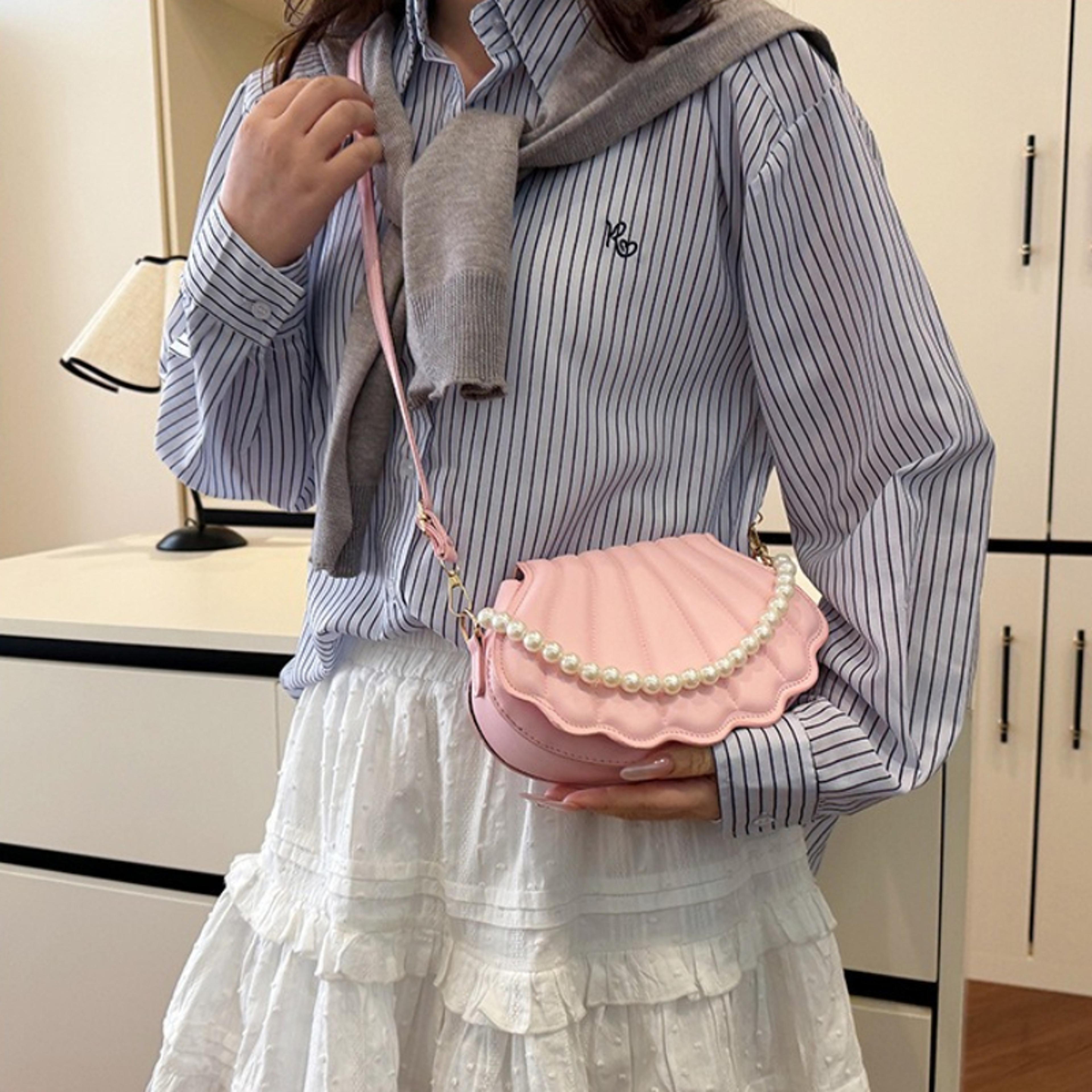 elegant shell shaped crossbody bag pearl handle mini purse