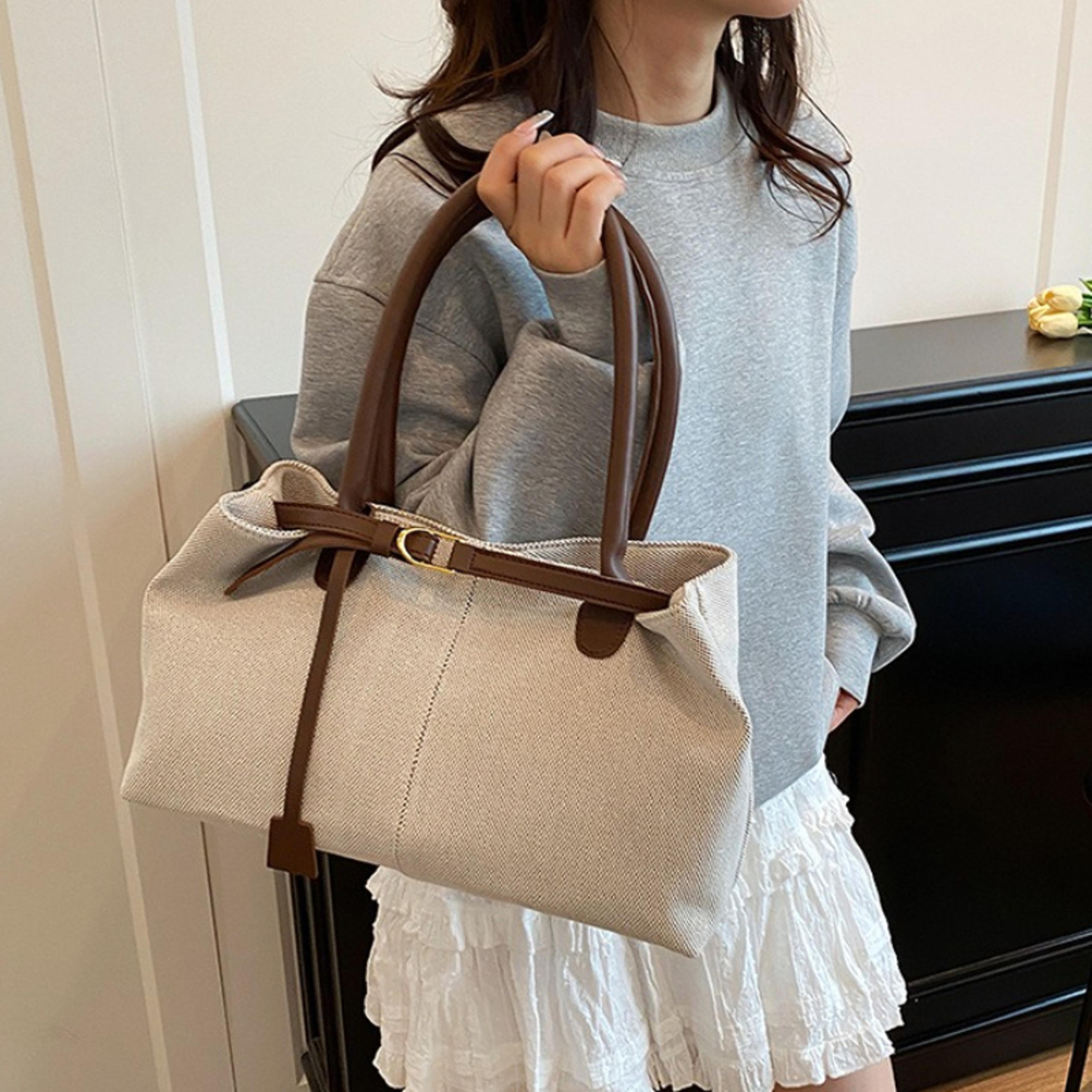 large capacity tote bag for women minimalist shoulder purse with brown handles
