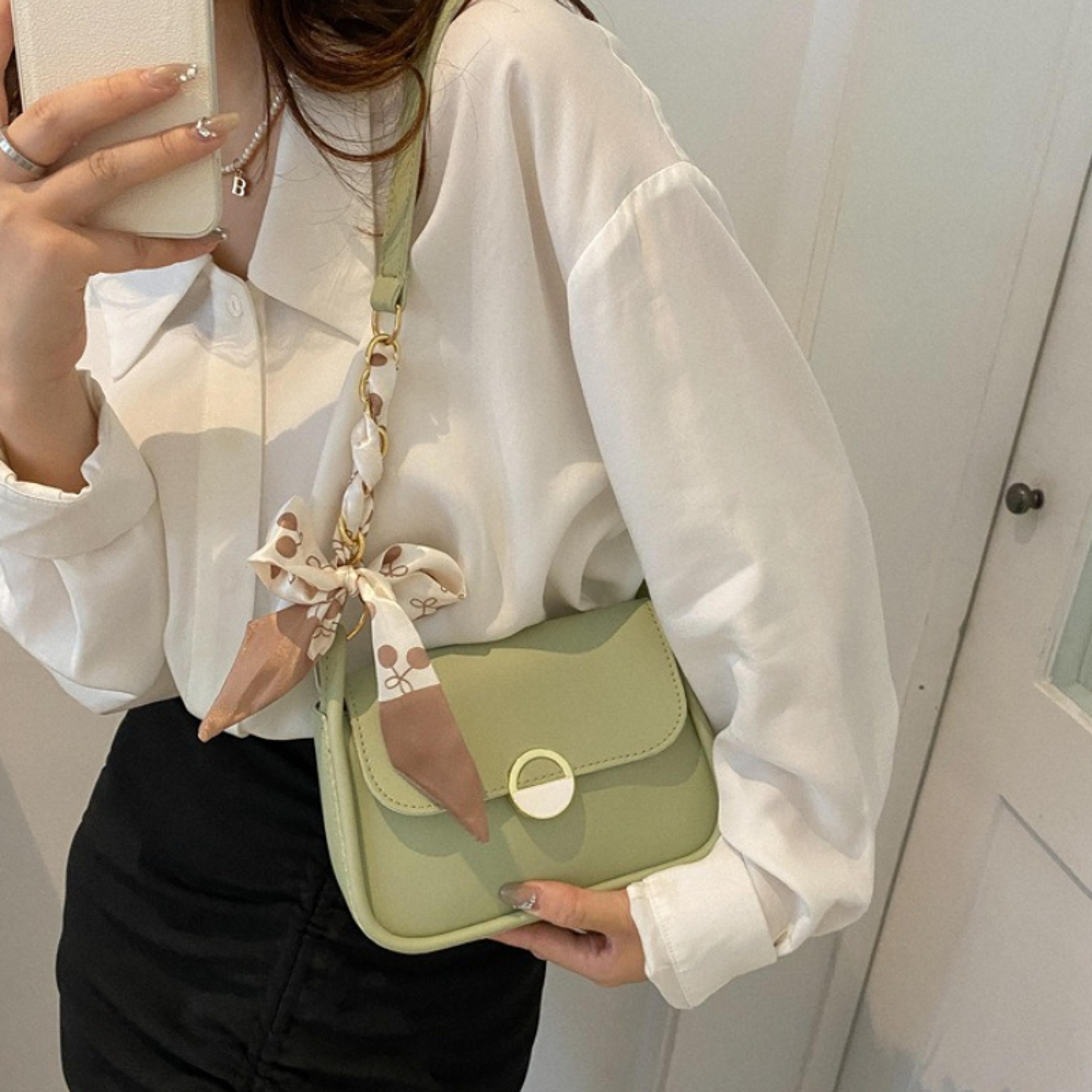 minimalist womens crossbody bag faux leather shoulder purse with scarf charm