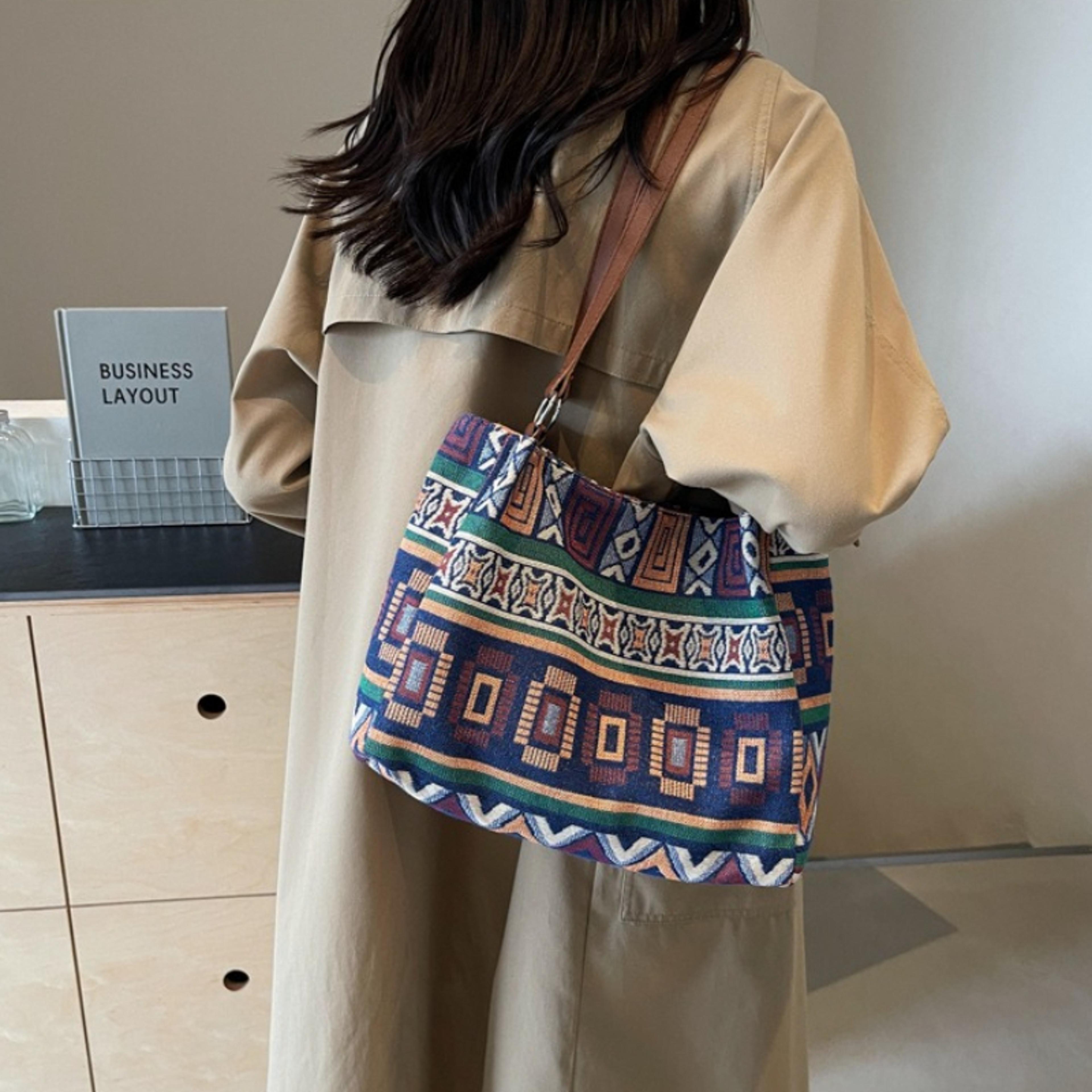 boho jacquard tote bag large capacity ethnic shoulder purse