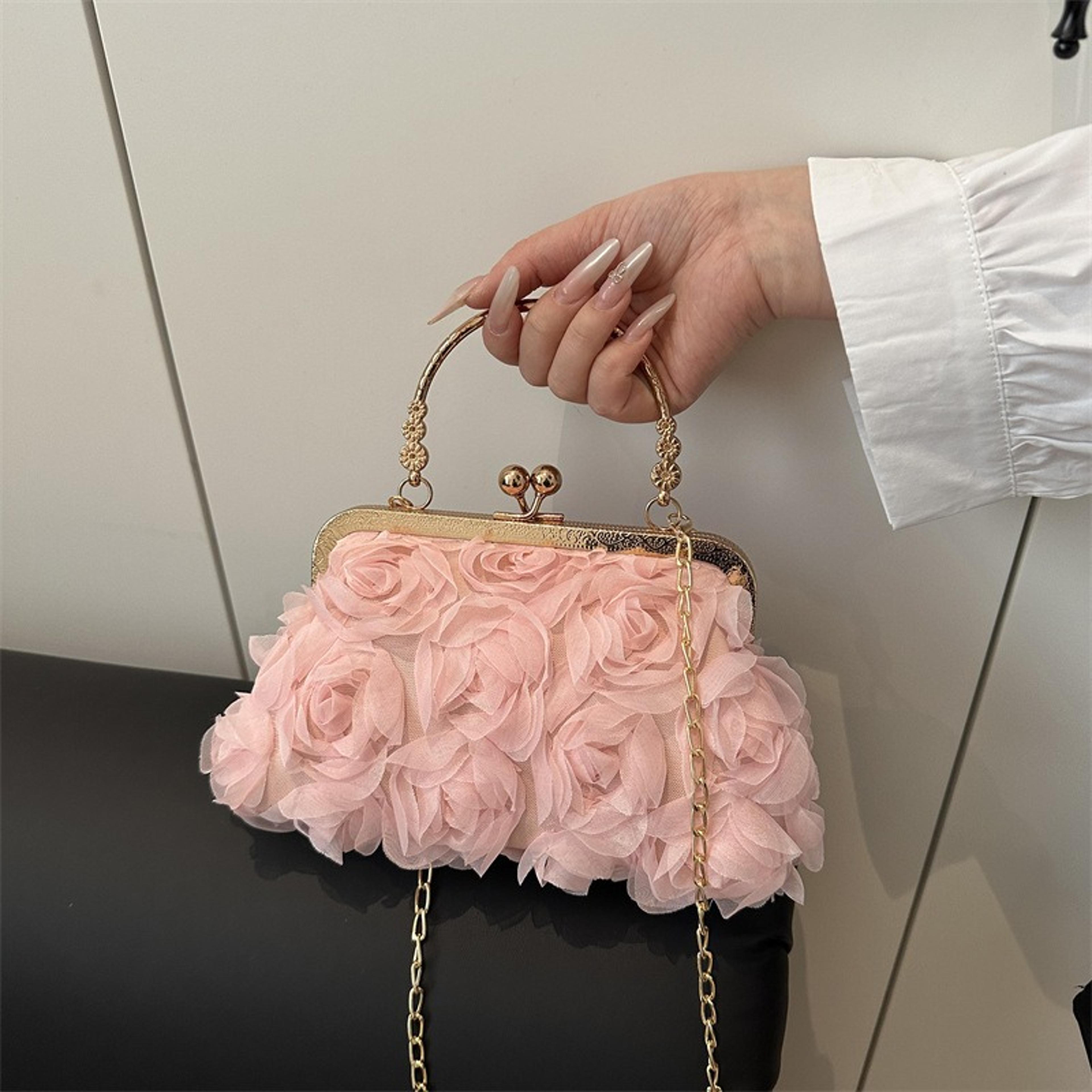 floral gold evening clutch purse with chain strap for weddings