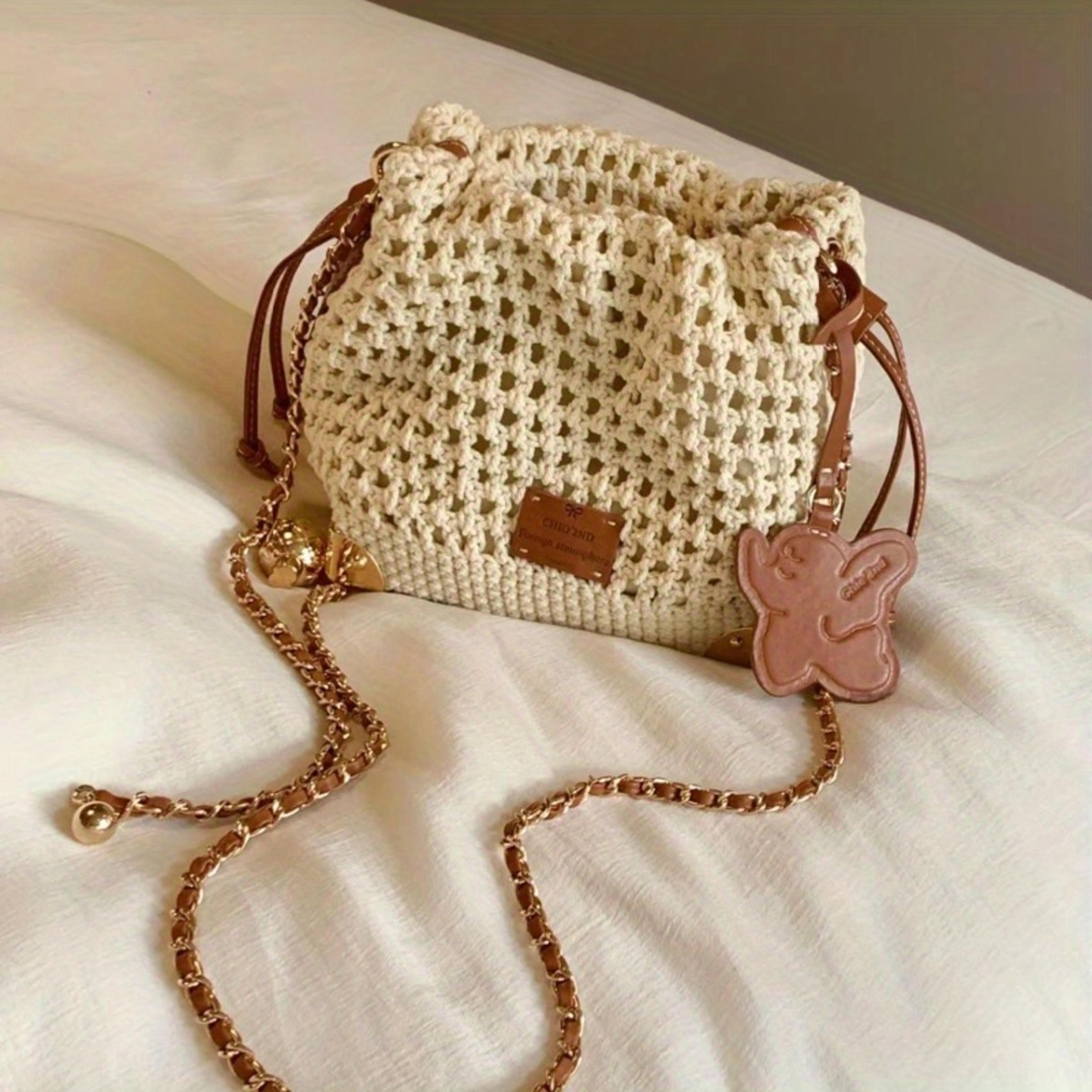 chic knit crossbody bucket bag for women with adjustable strap