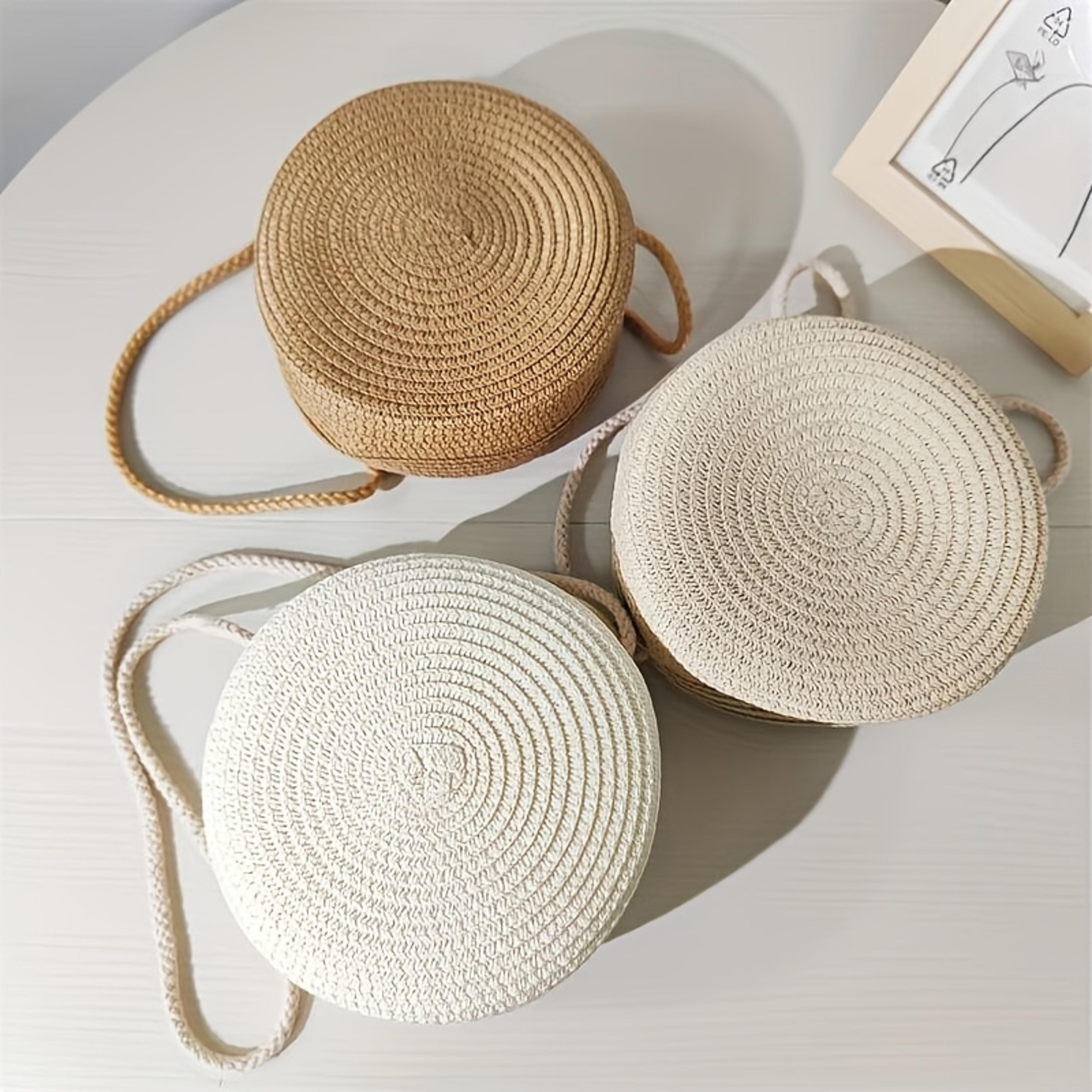 chic round straw crossbody bag for women boho woven beach purse