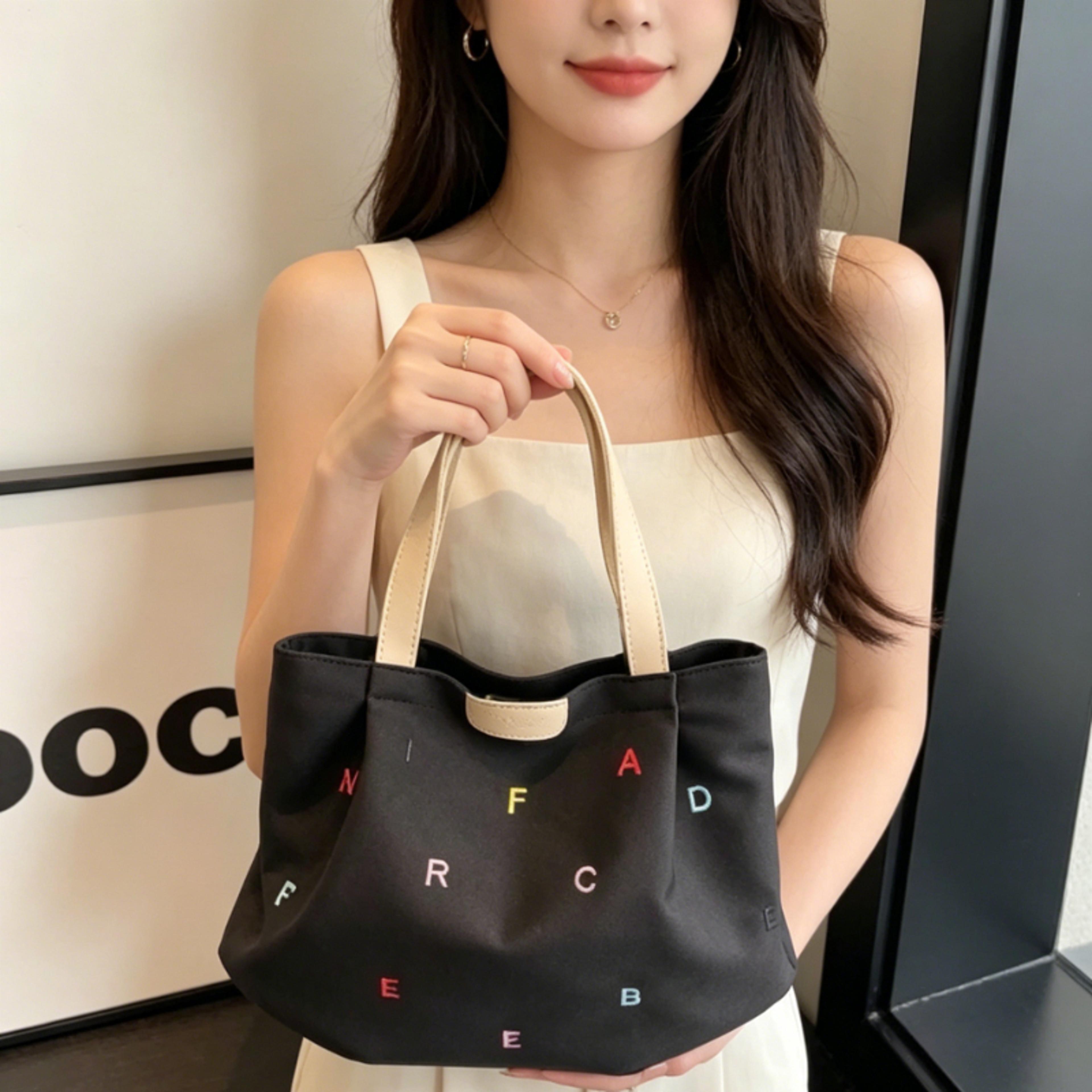 colorful alphabet embroidered canvas tote bag for women spacious work bag