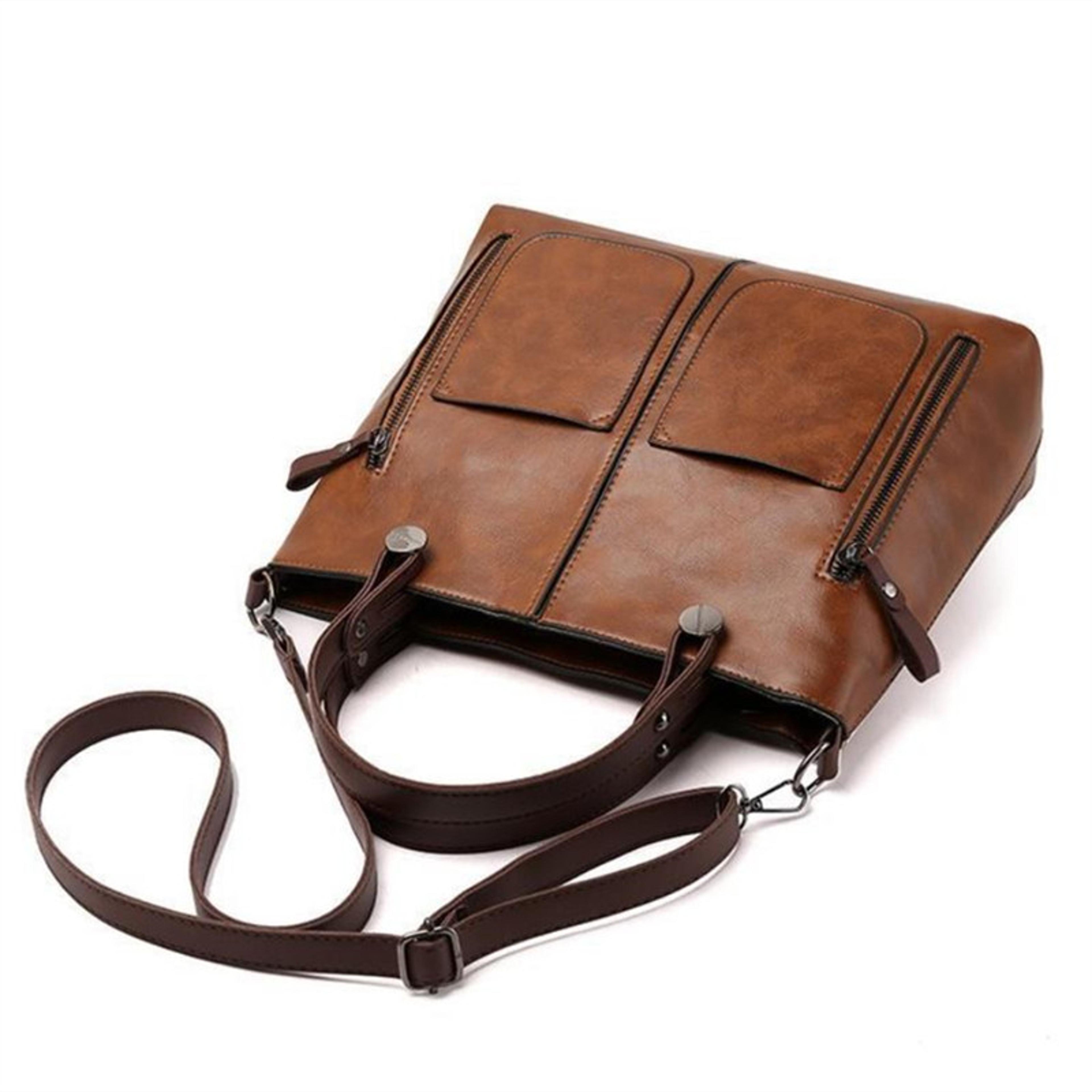 retro leather shoulder bag for women two pocket crossbody work handbag