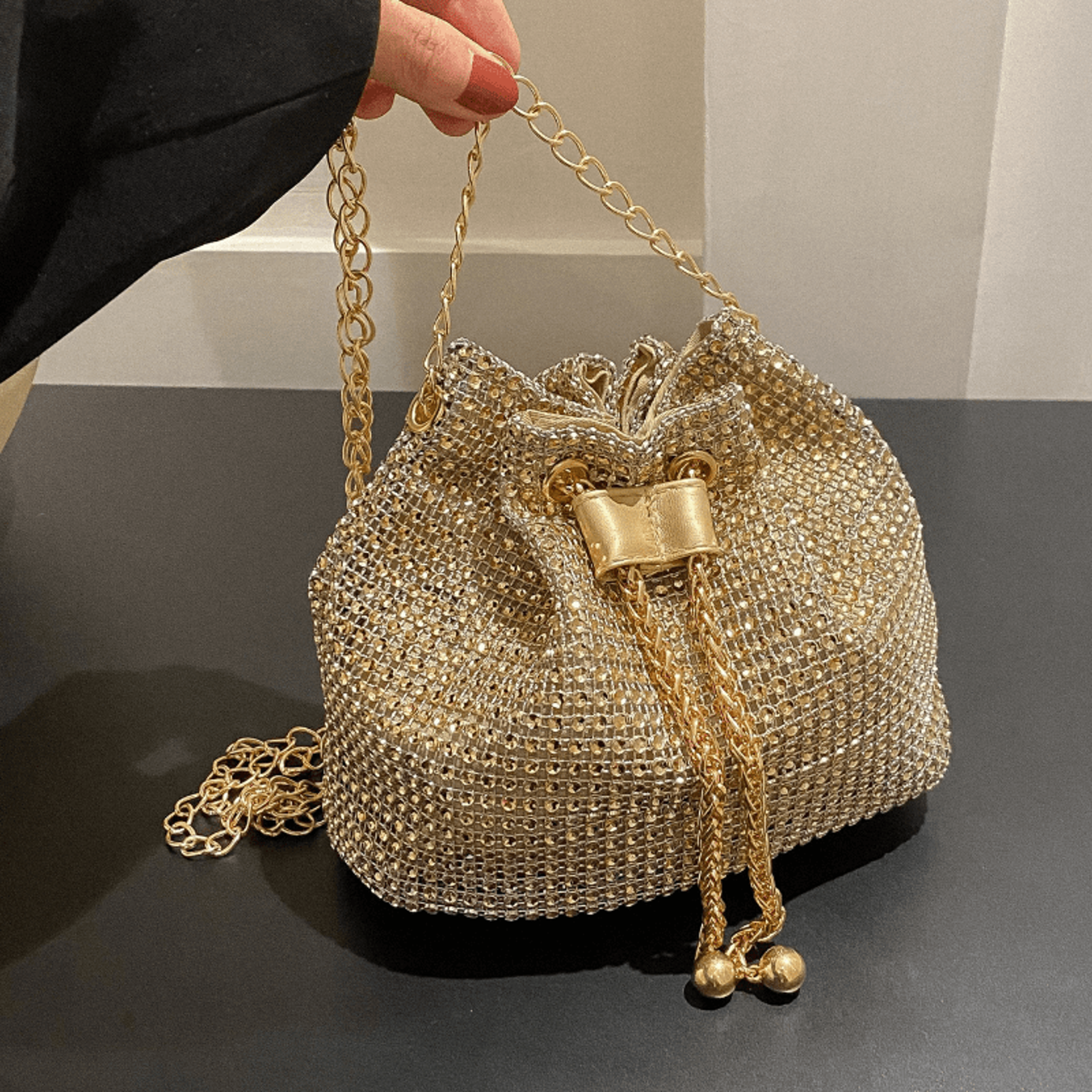glamour rhinestone crossbody bag crystal bucket purse for women