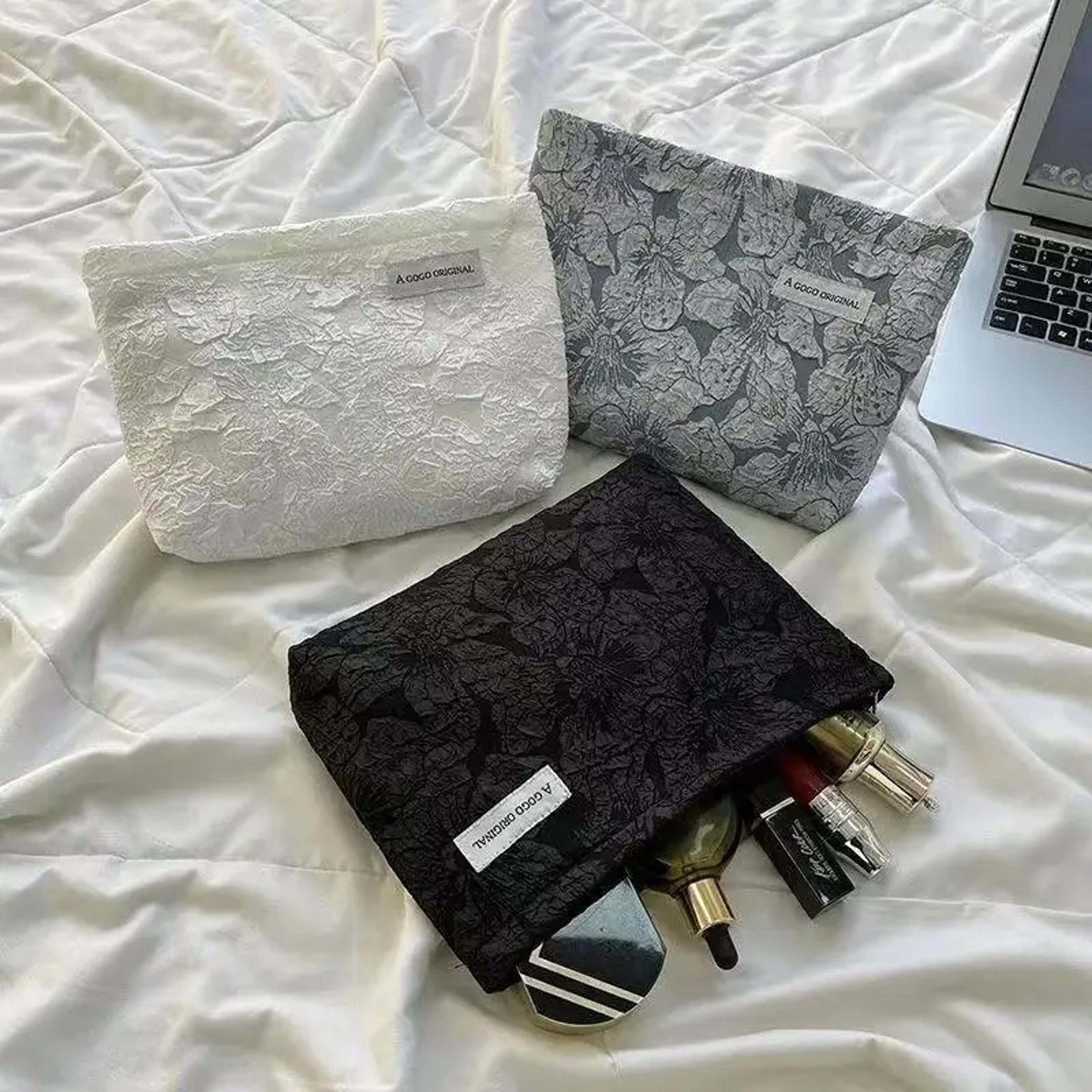 floral embossed large capacity cosmetic bag portable makeup organizer