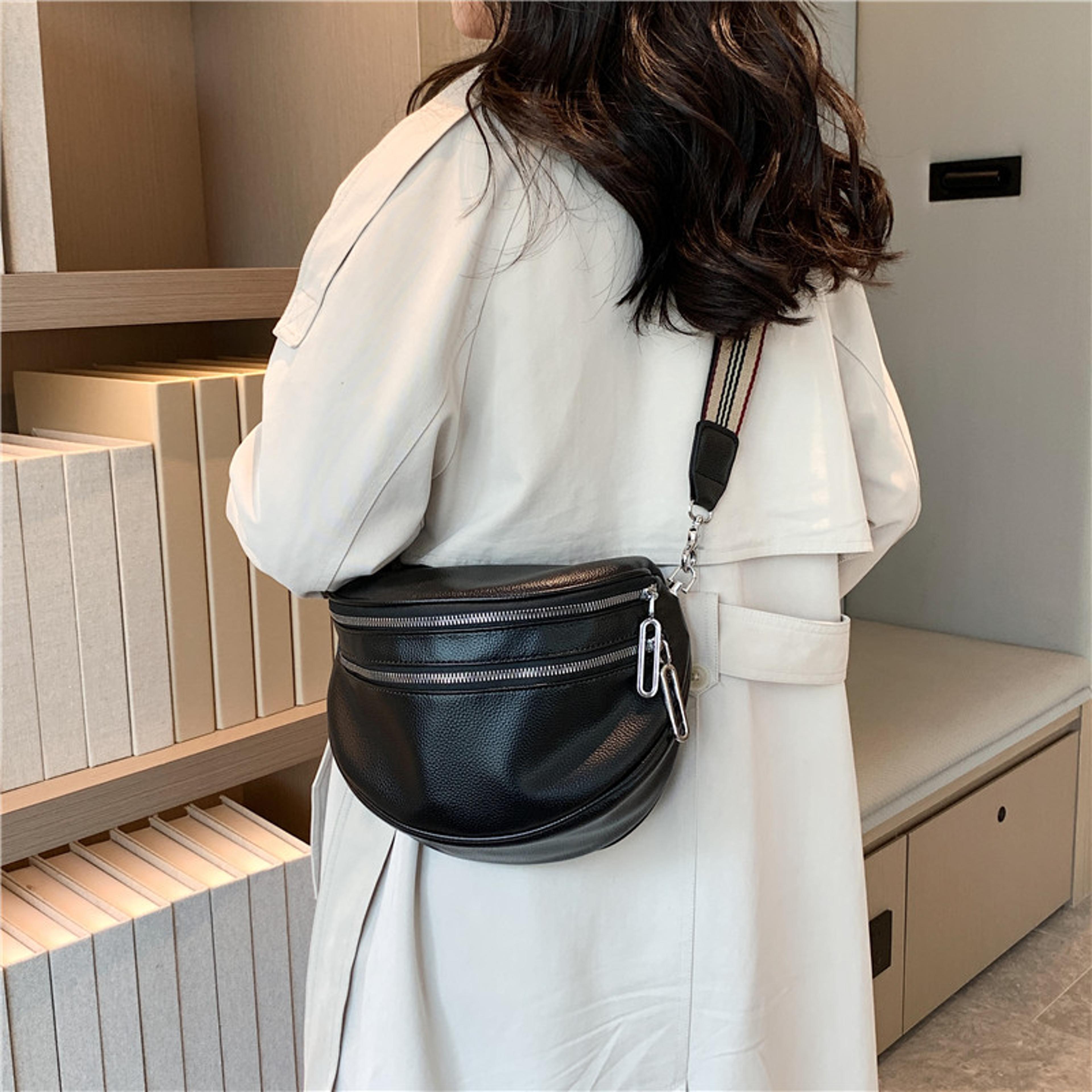 soft black leather crossbody bag for women large capacity double zipper shoulder purse