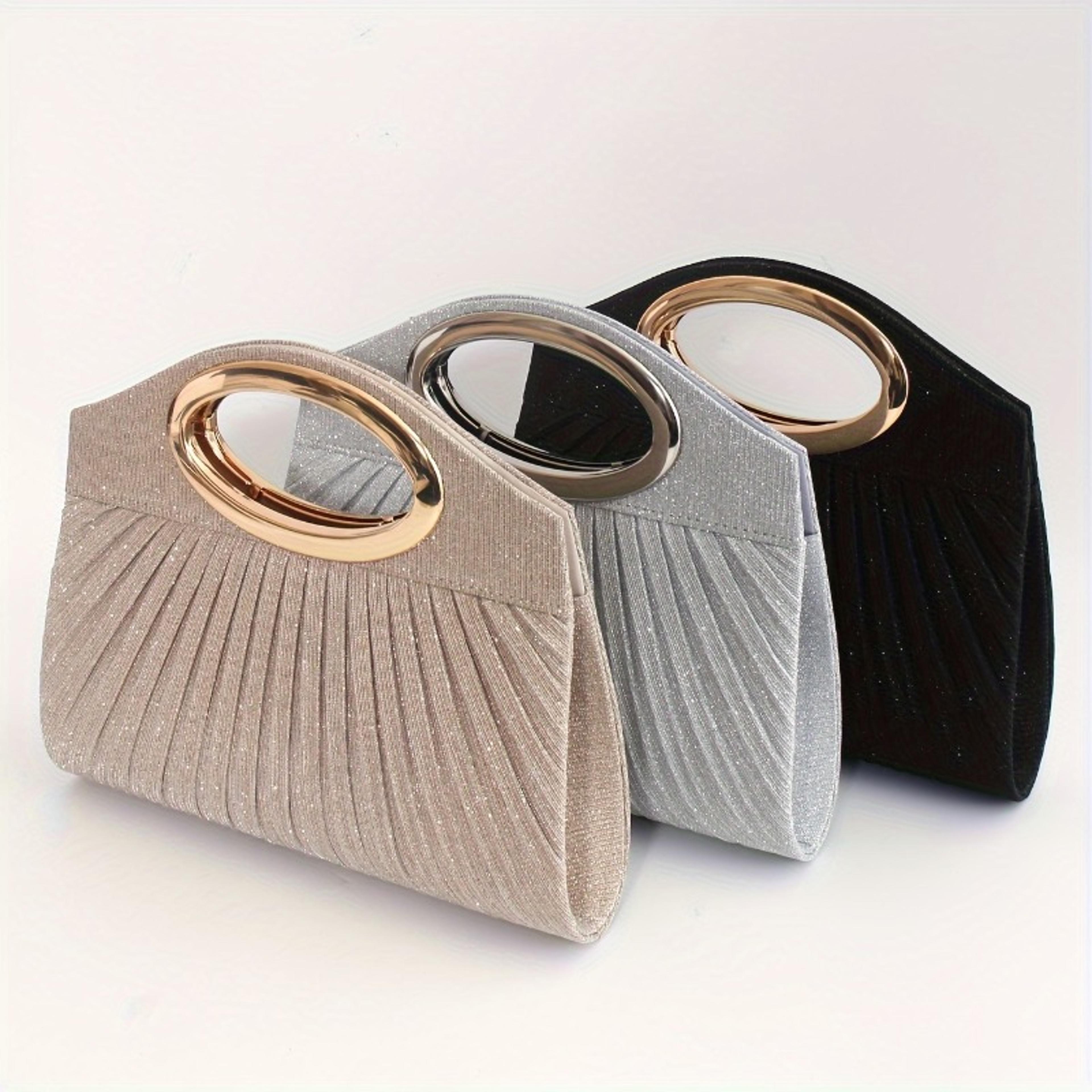 shimmer pleated evening clutch purse with elegant handle for prom and parties