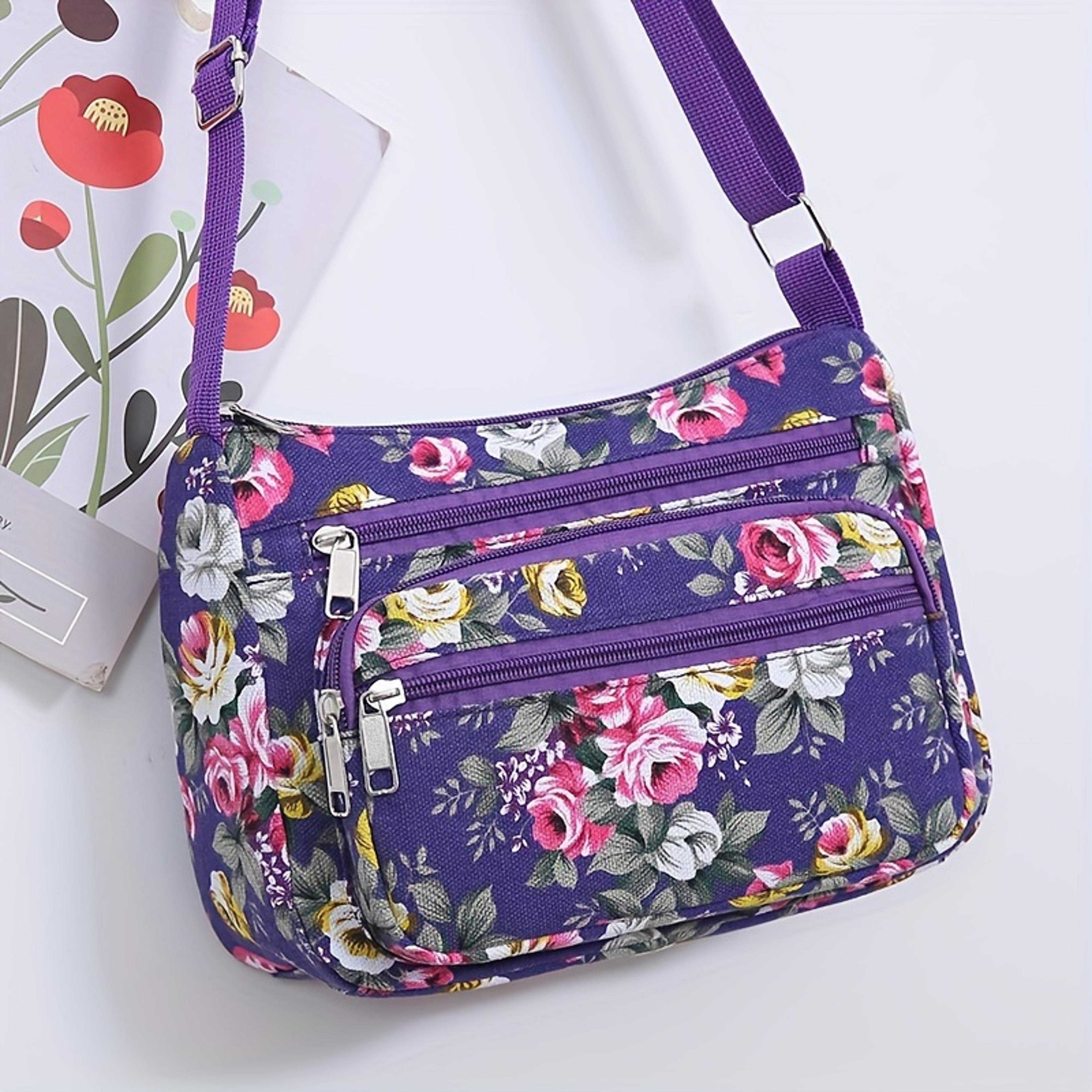 floral crossbody bag for women multi zip everyday shoulder purse