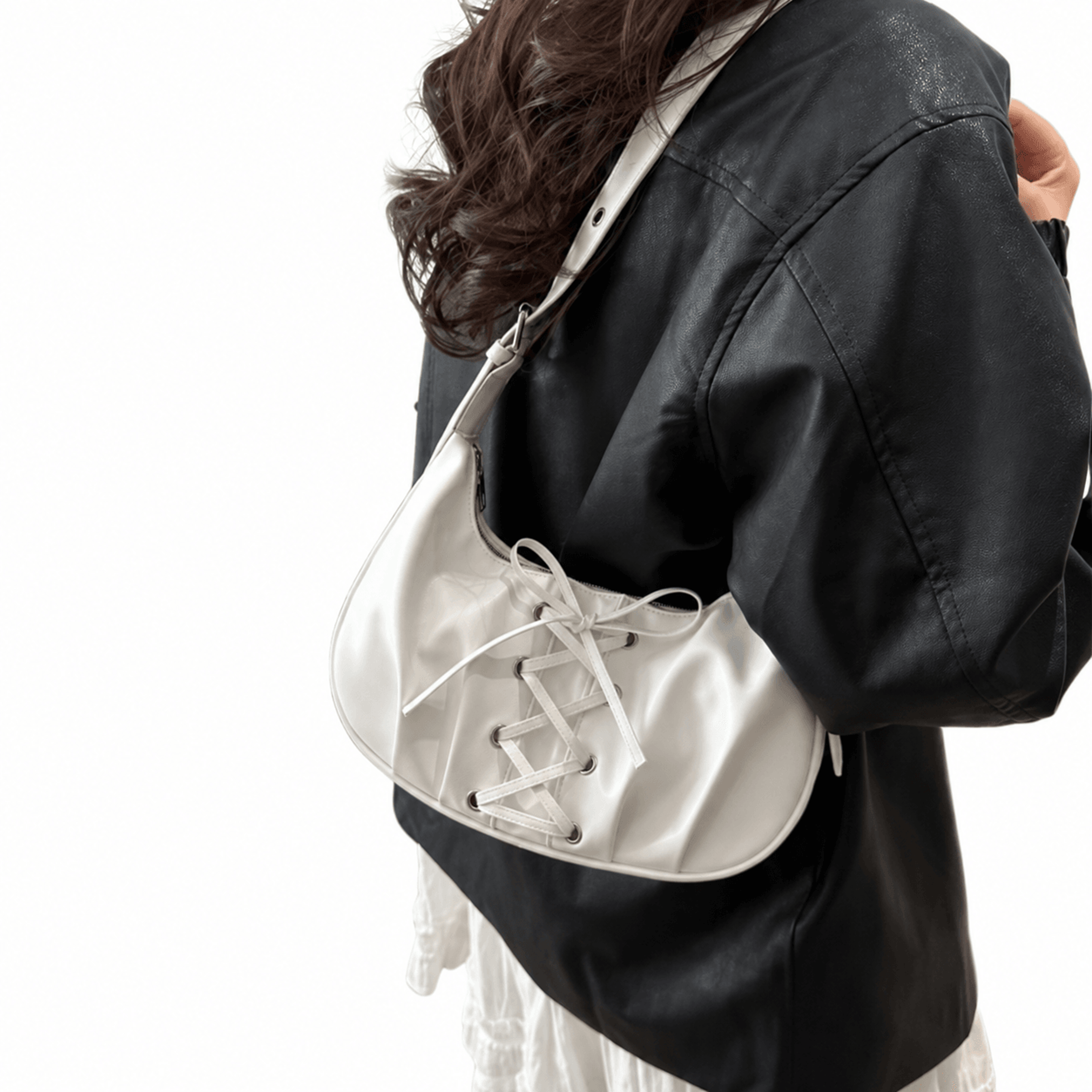 chic lace up womens underarm bag large capacity faux leather shoulder purse