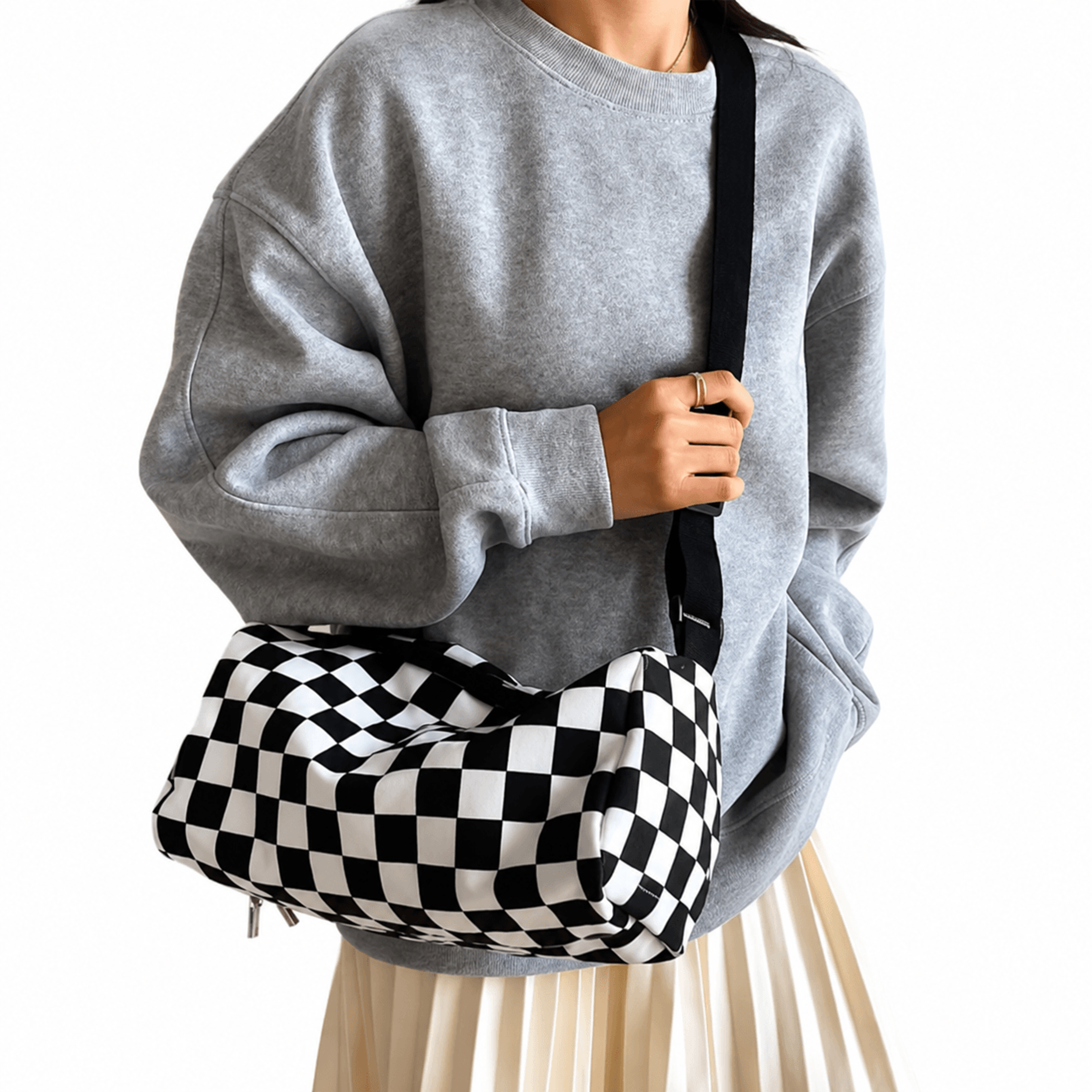 checkerboard crossbody bag canvas shoulder purse with pendant