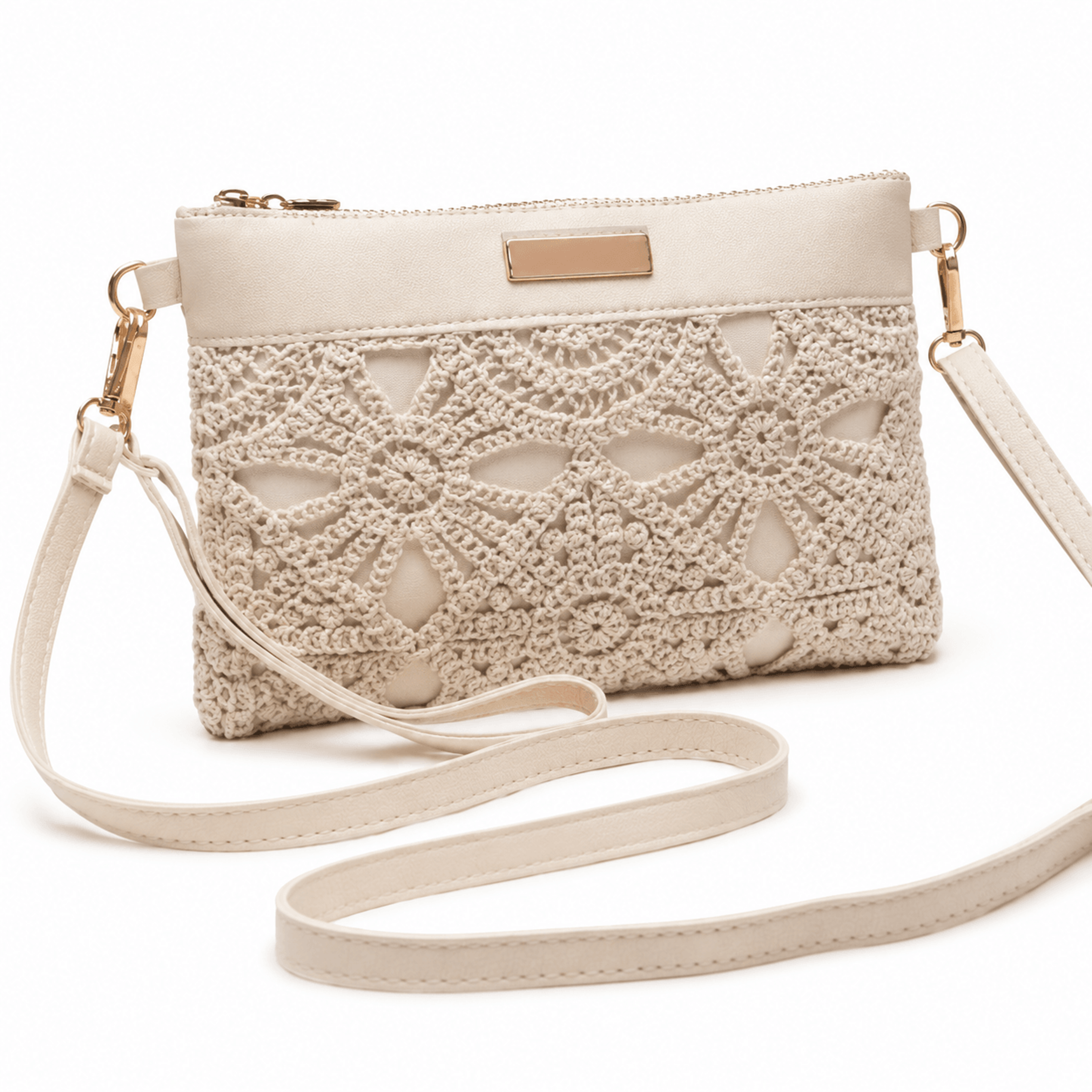 floral crochet straw crossbody bag with adjustable strap
