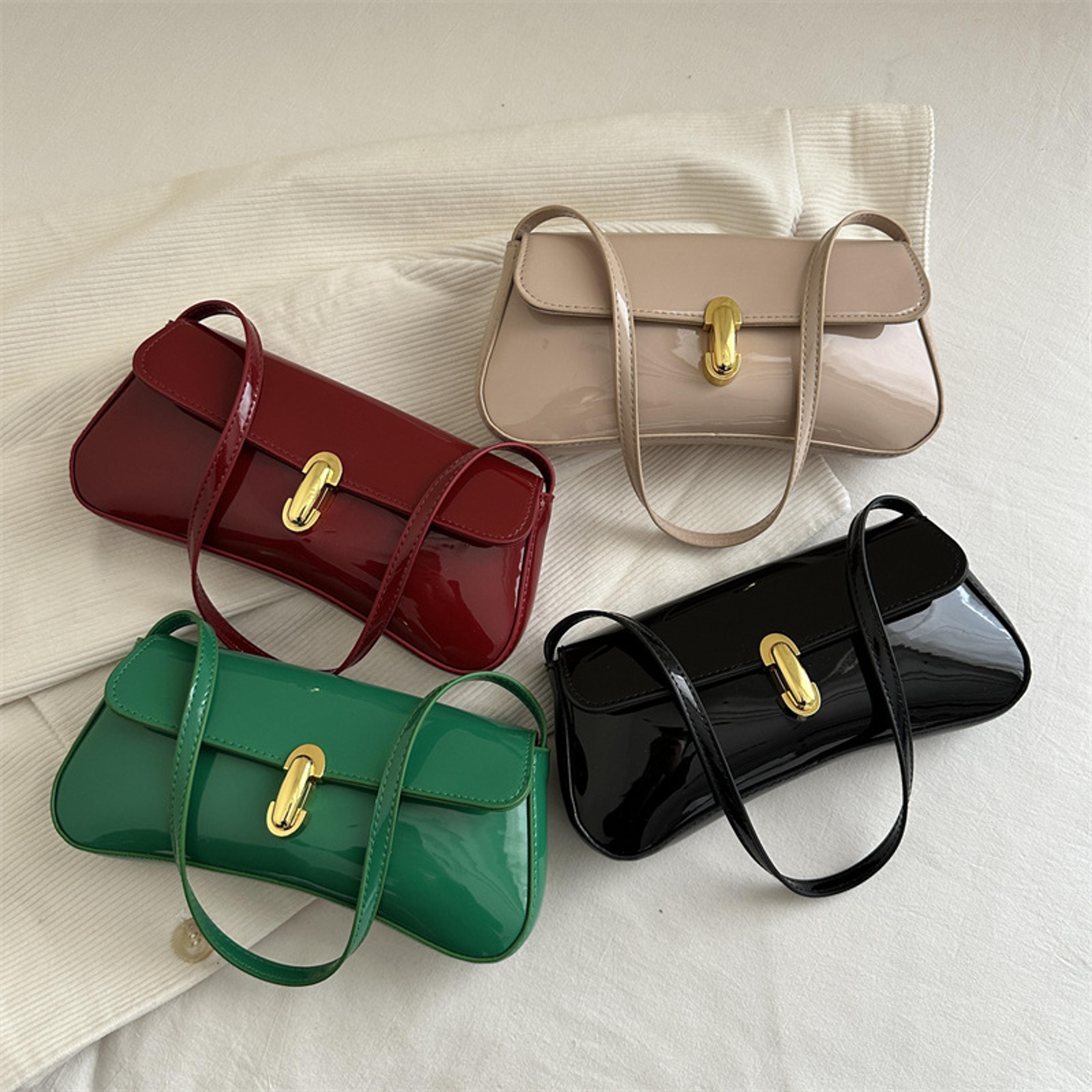vintage faux leather underarm shoulder bag with buckle detail for women