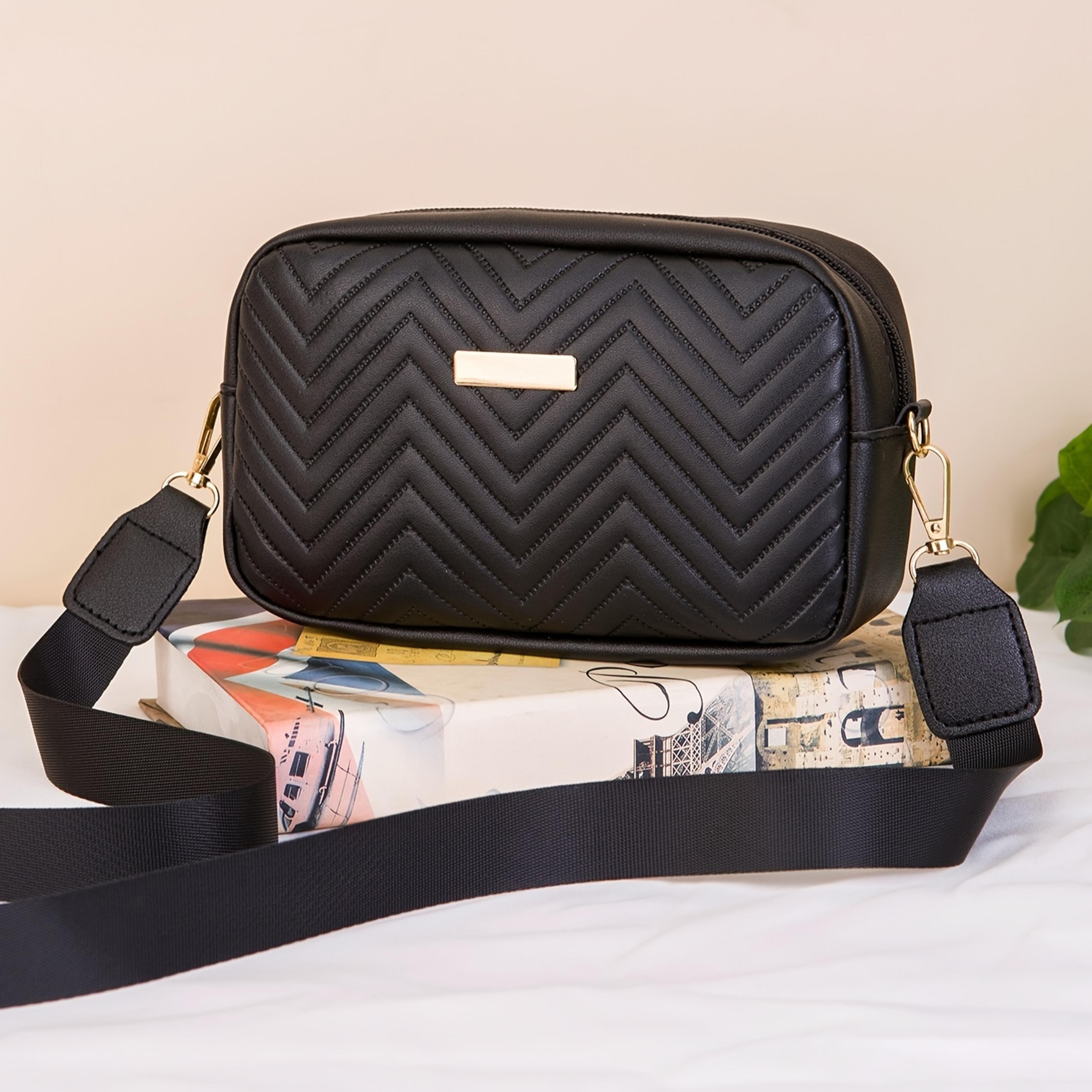 quilted crossbody bag for women with wide adjustable strap and faux leather finish
