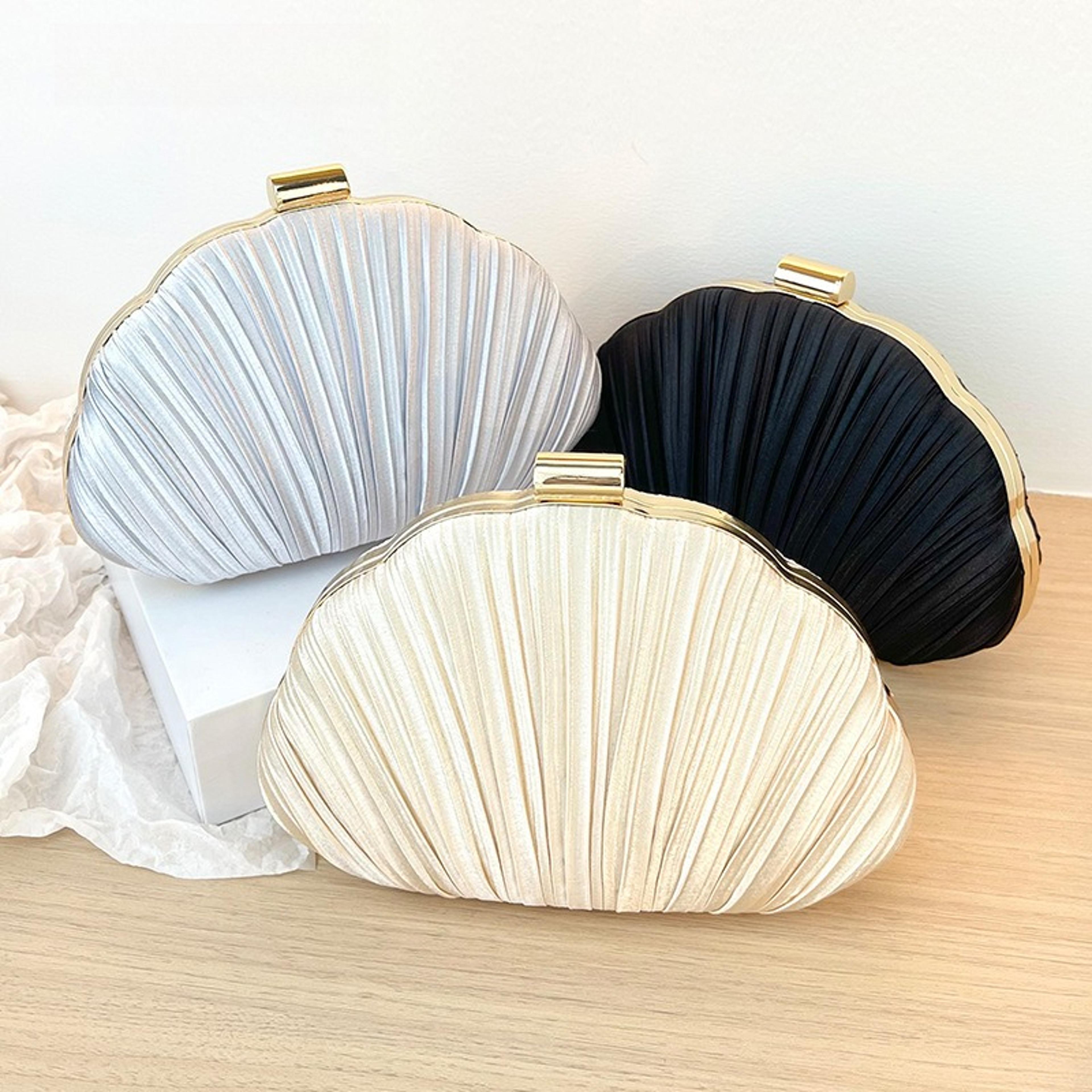 champagne pleated evening clutch purse with gold chain
