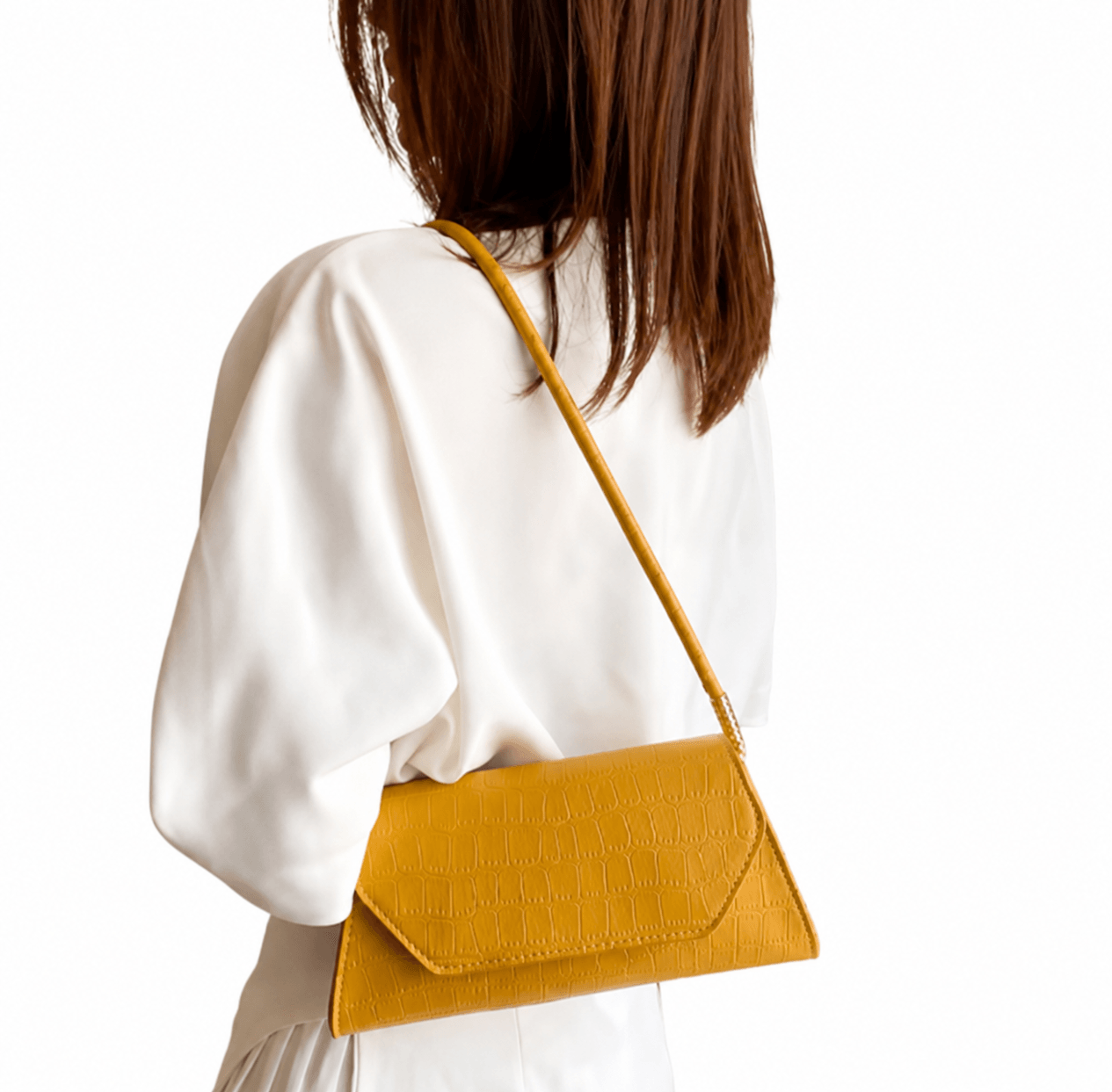 retro croc embossed underarm shoulder bag with gold hardware