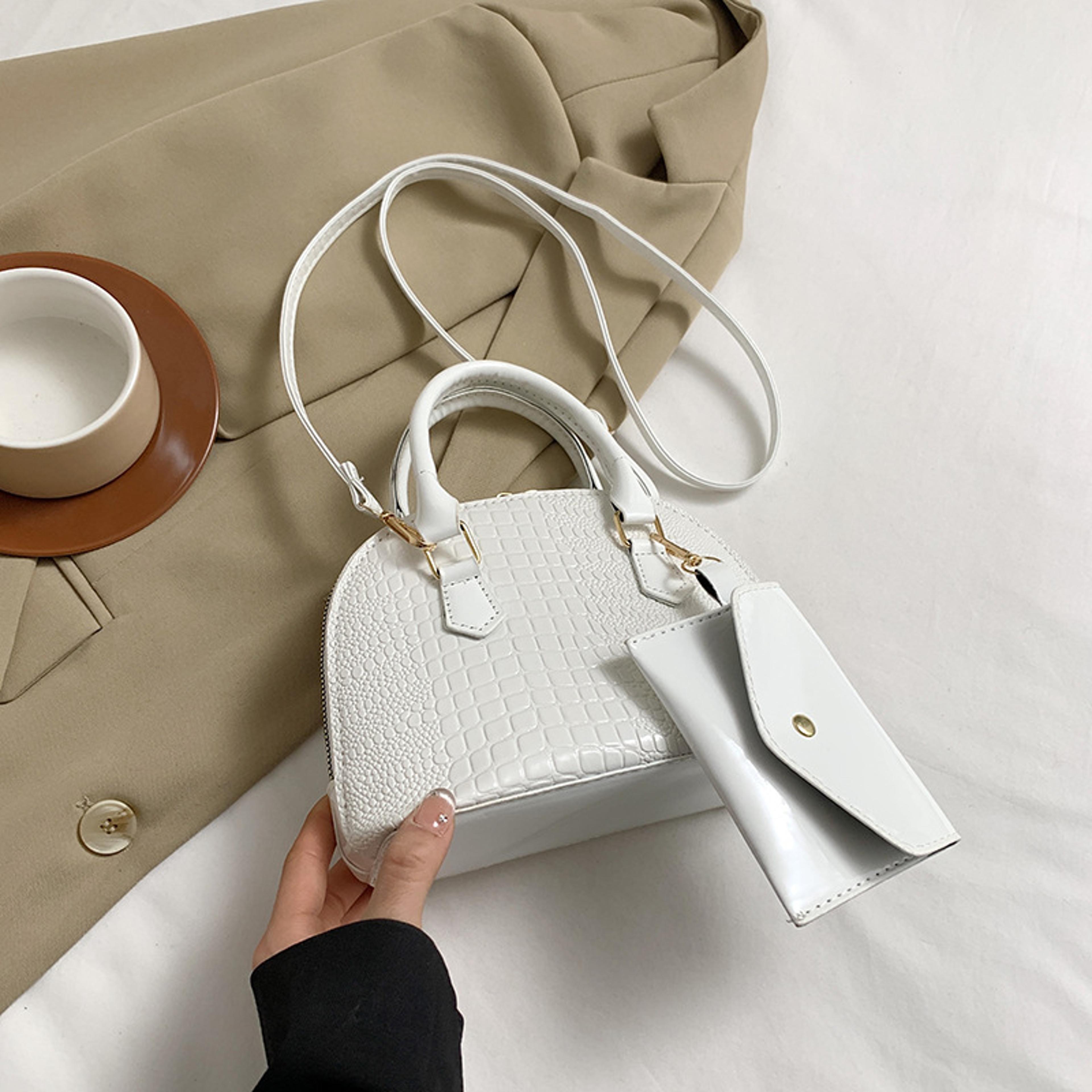 vintage textured crossbody handbag with mini pouch and gold zipper