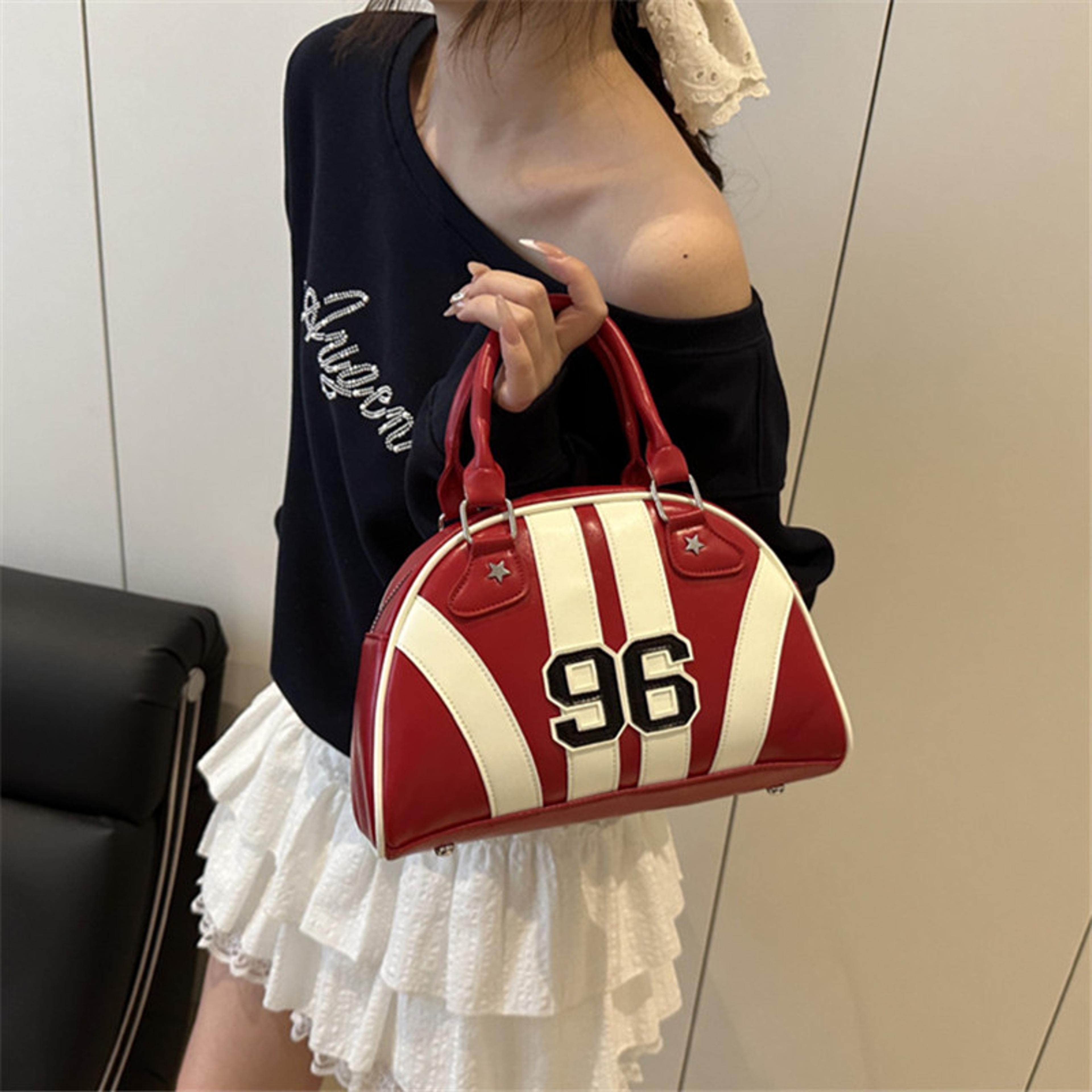 retro striped handbag sporty bowling bag crossbody purse