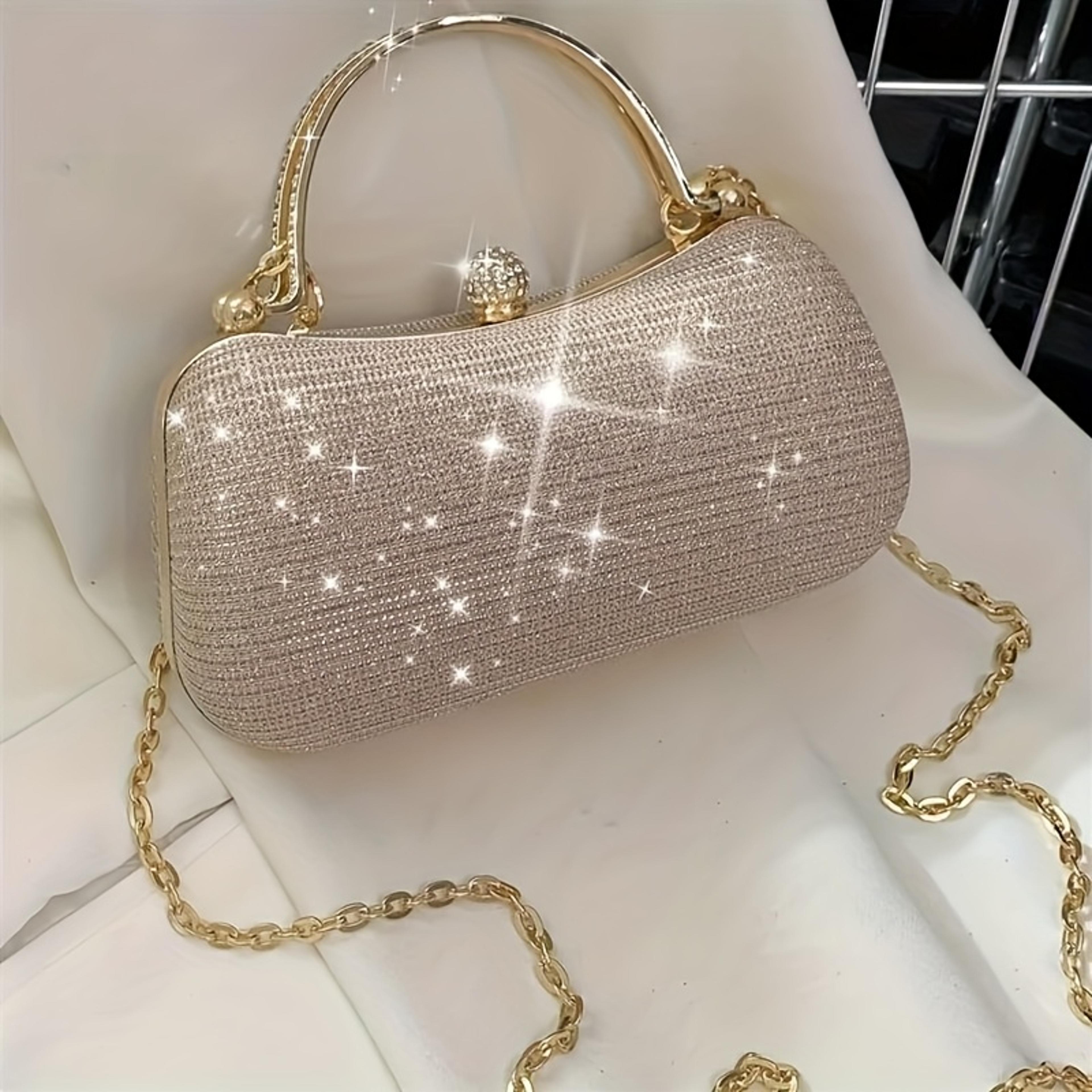 luxury rhinestone evening bag sparkling crystal crossbody purse with detachable chain
