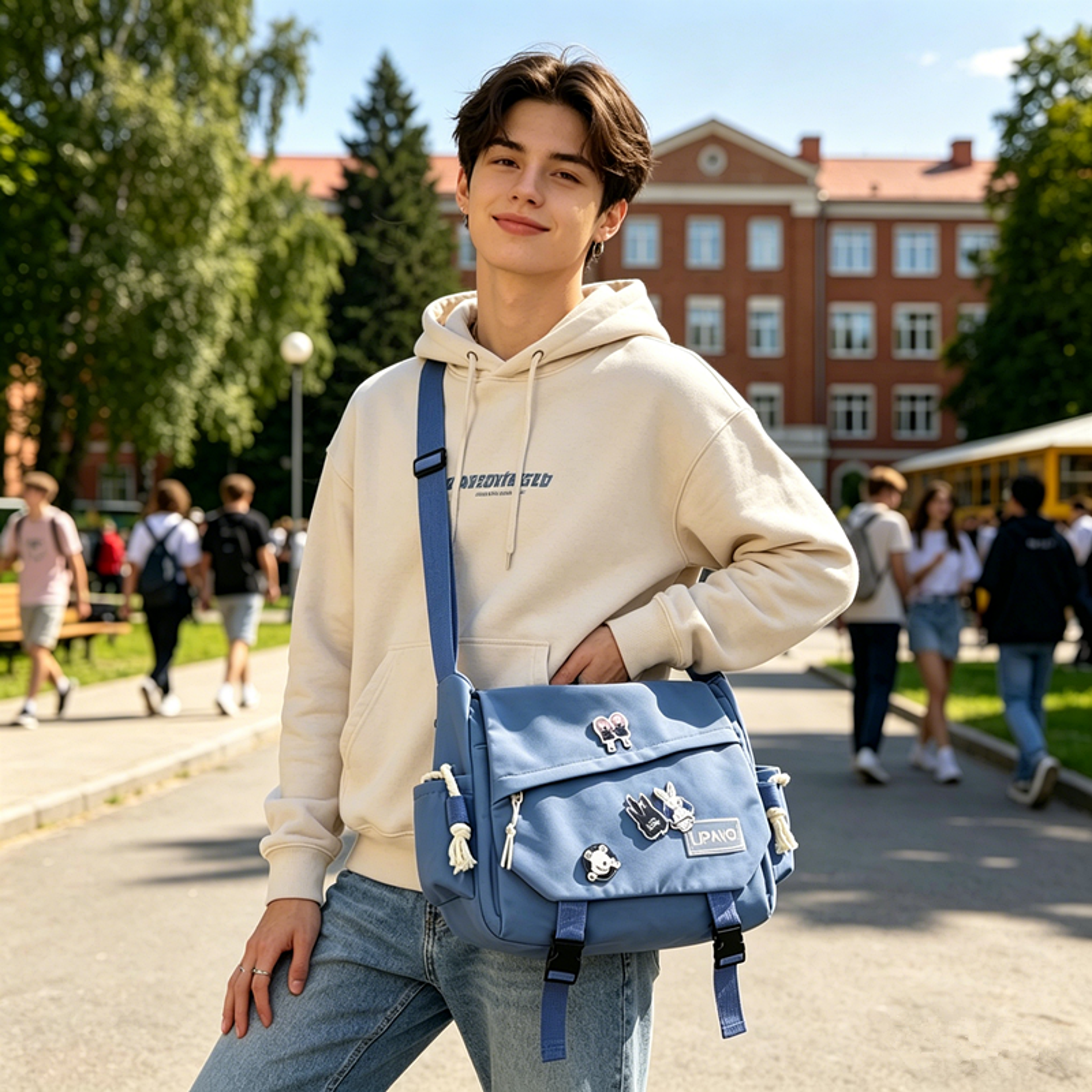 multi pocket nylon messenger crossbody bag for students