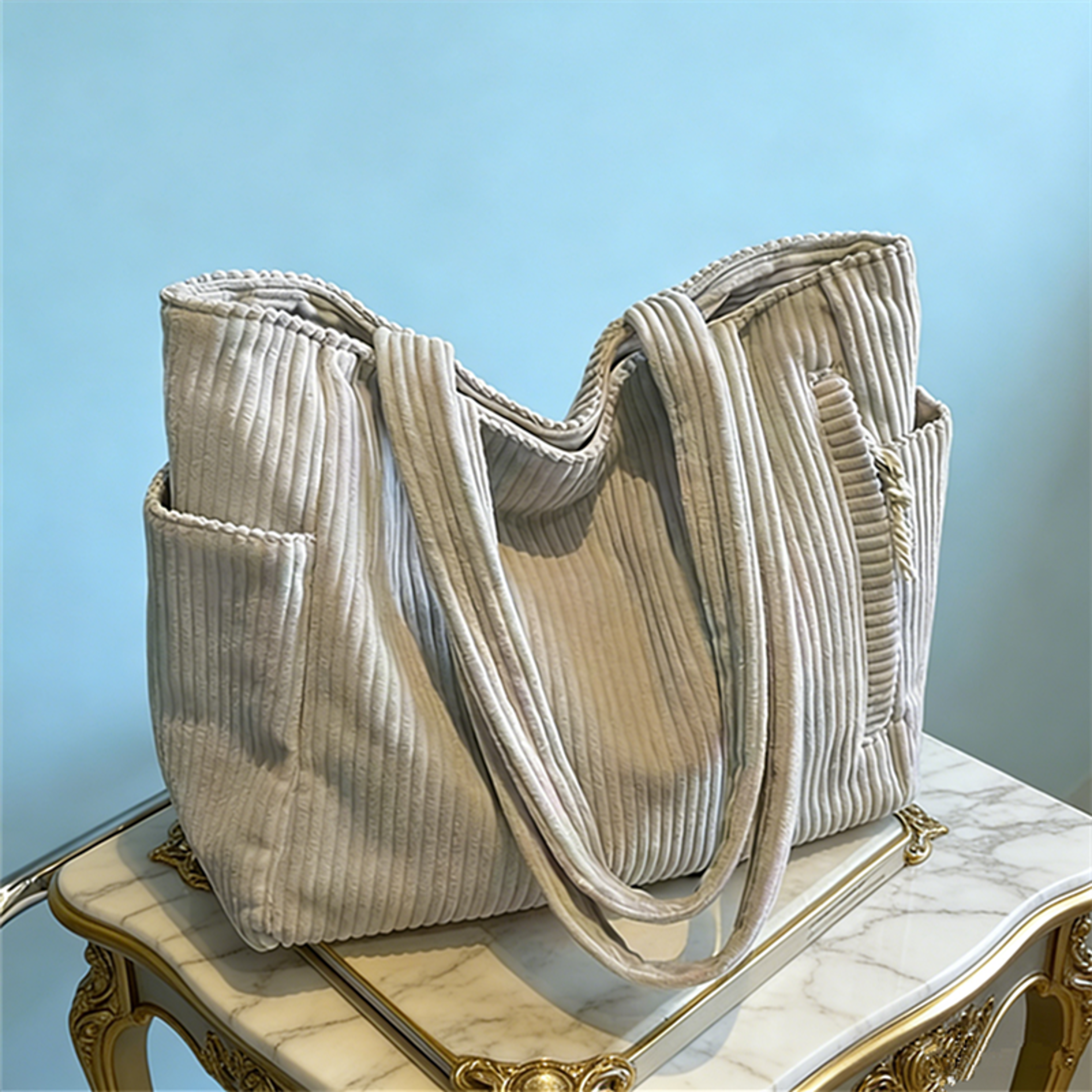 large capacity corduroy tote bag for women casual shoulder handbag
