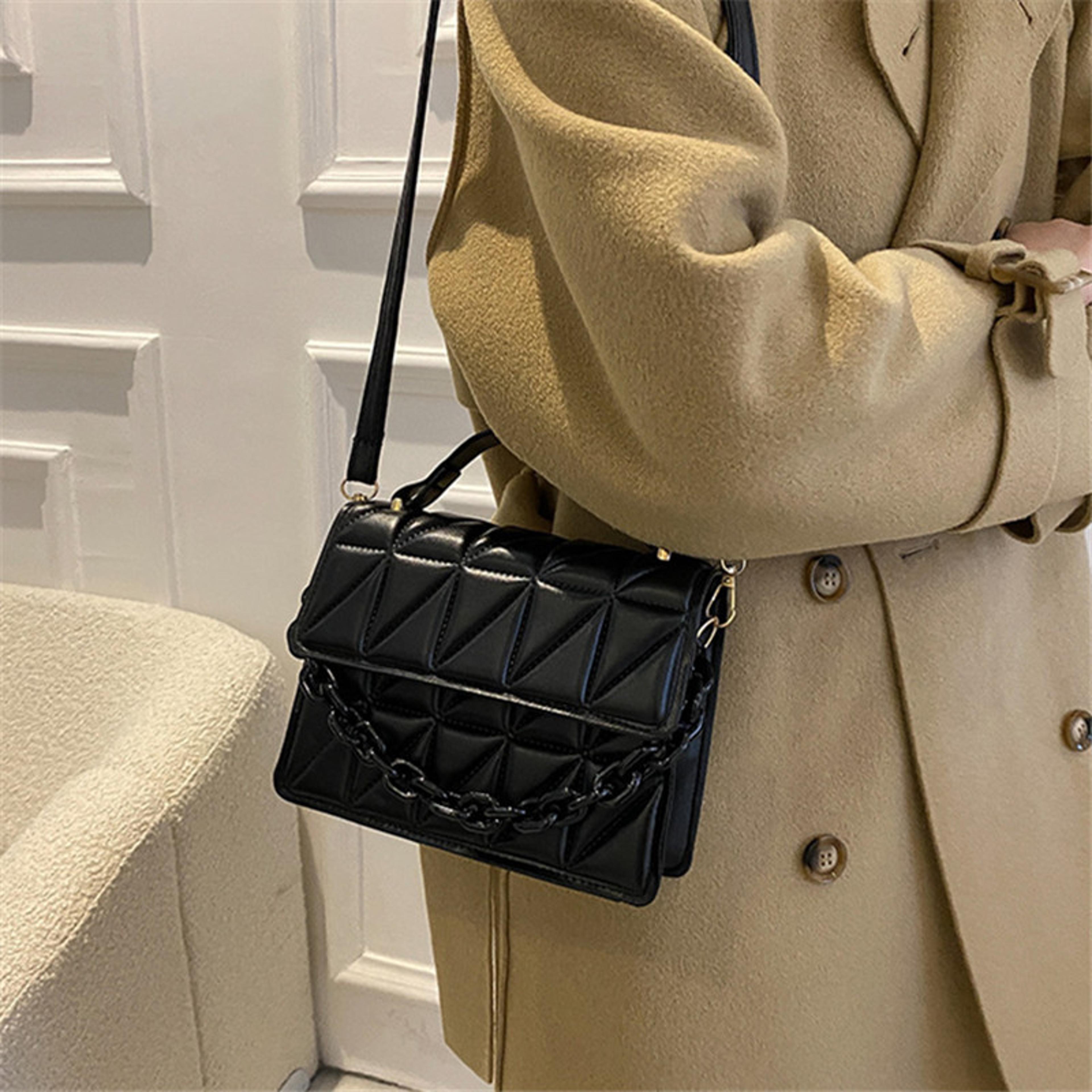 black quilted crossbody bag mini square chain top handle purse