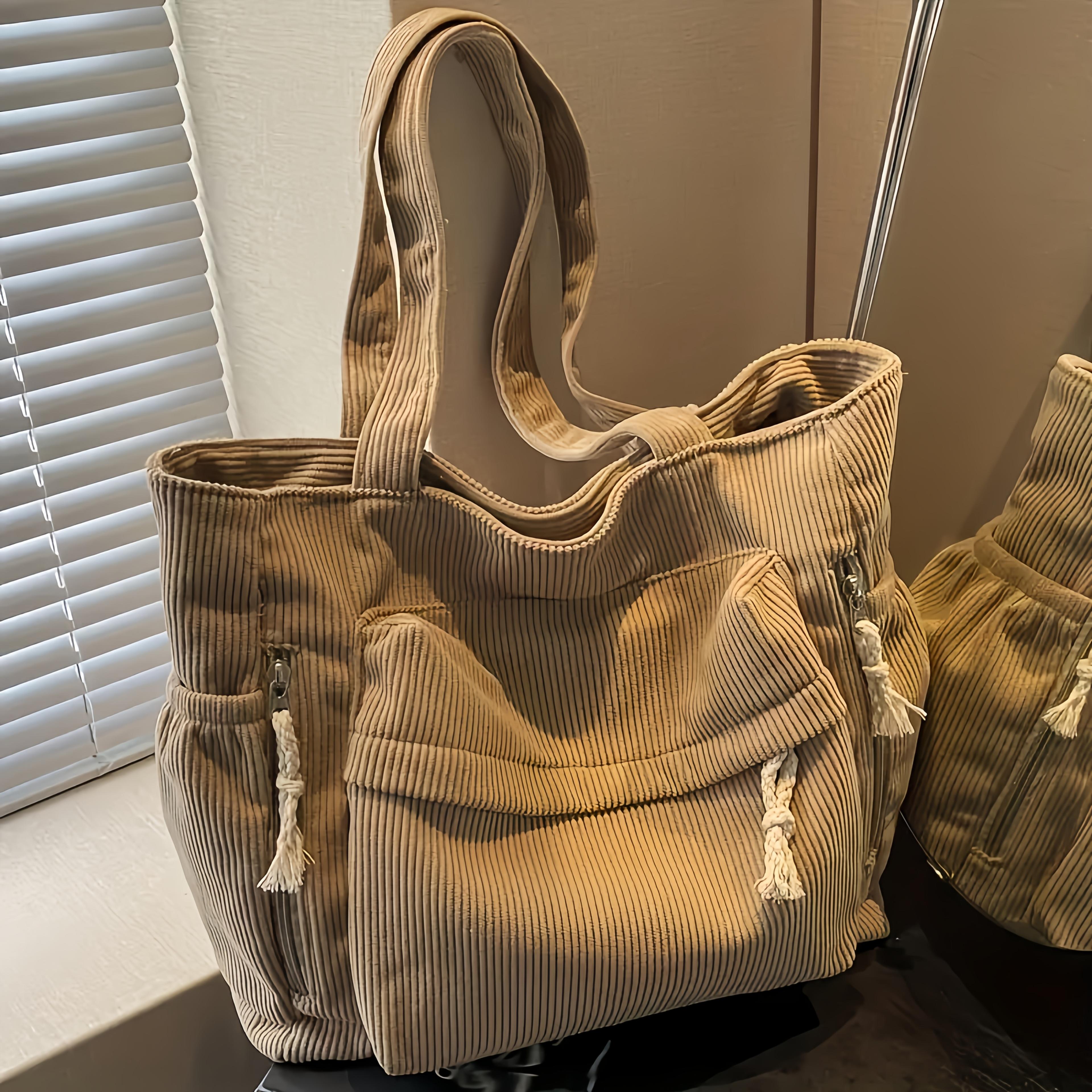 vintage corduroy shoulder bag multi pocket everyday handbag