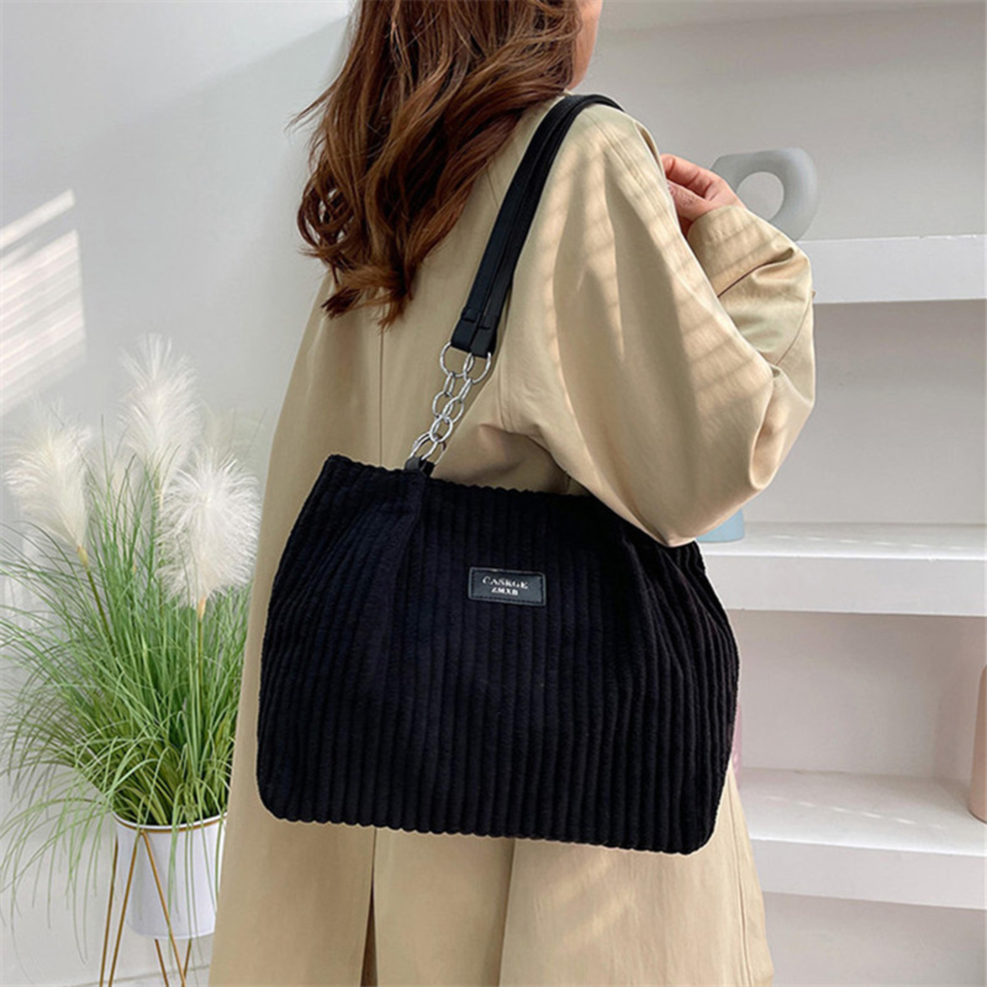 chic corduroy tote bag for women large capacity chain shoulder bag