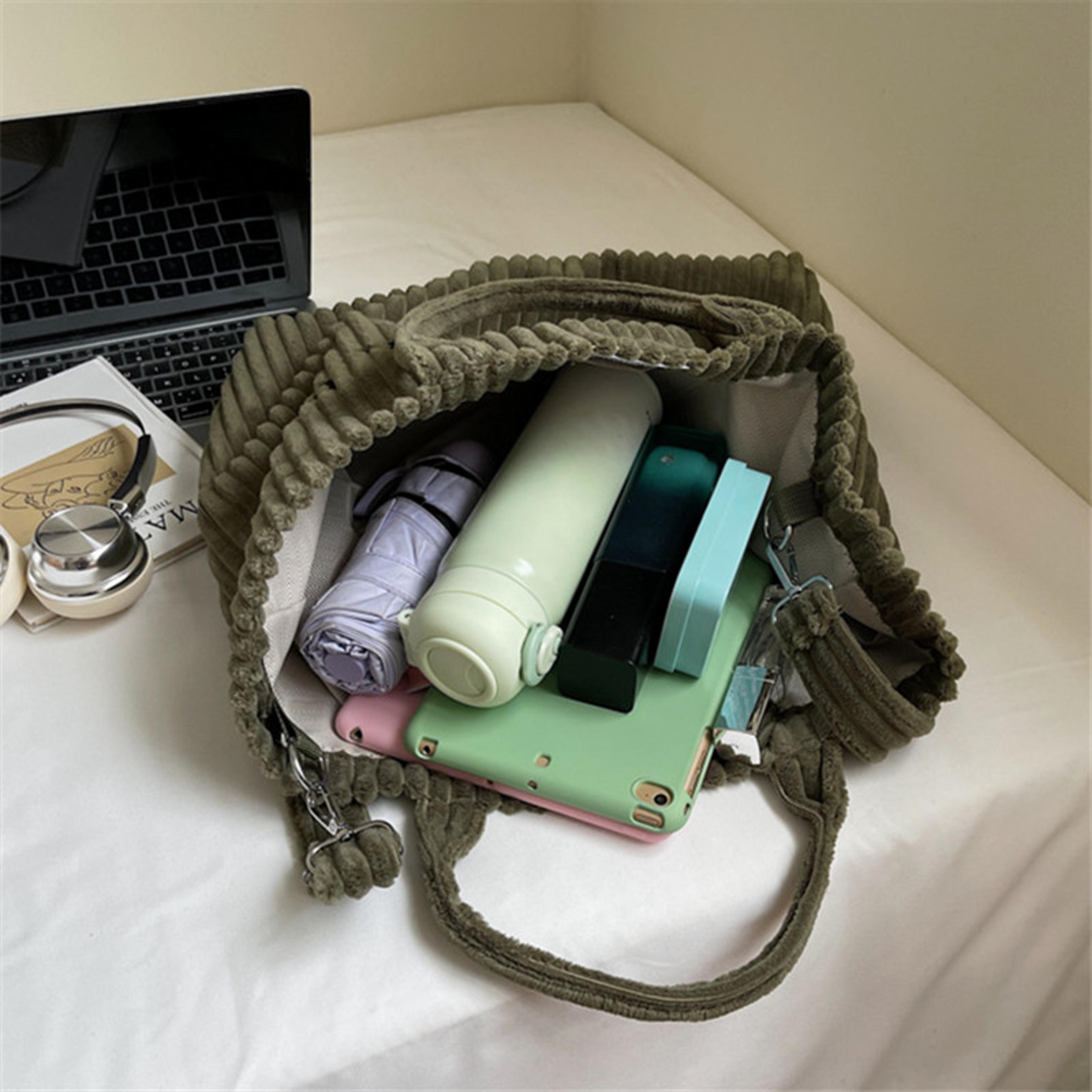 large capacity striped corduroy tote bag for women shoulder crossbody handbag